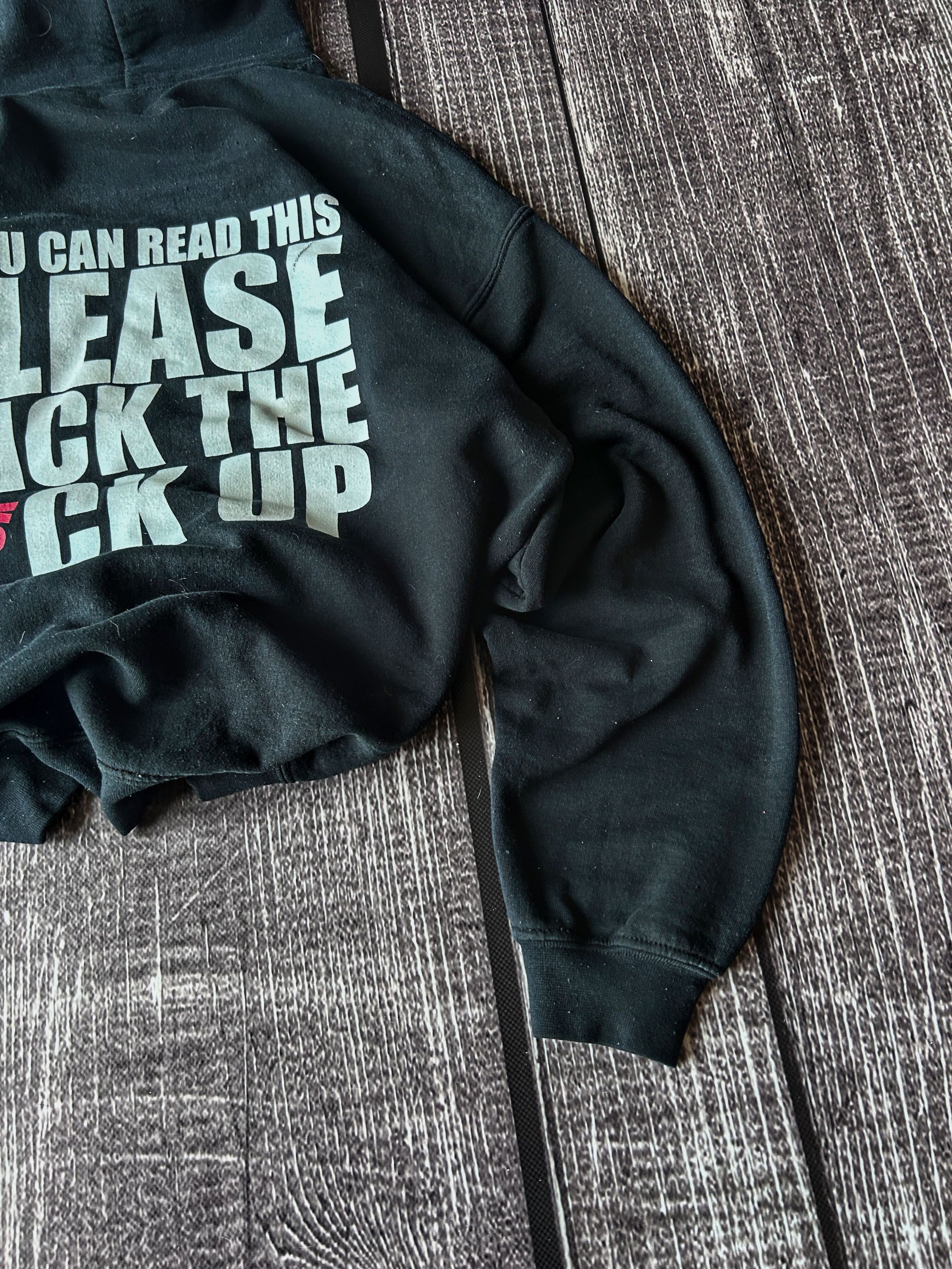 Vintage Graphic Black Cropped Hoodie “Please Back The F*ck Up” Print Size US L / EU 52-54 / 3 - 4 Thumbnail