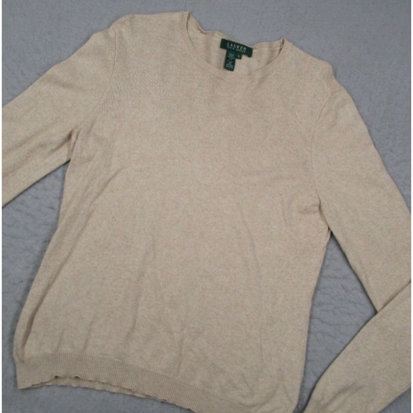 Ralph Lauren Lauren Ralph Lauren Pullover Sweater Women's XL Beige Silk Cashmere Blend Crew Neck Long Sleeve Size XL / US 12-14 / IT 48-50 - 2 Thumbnail