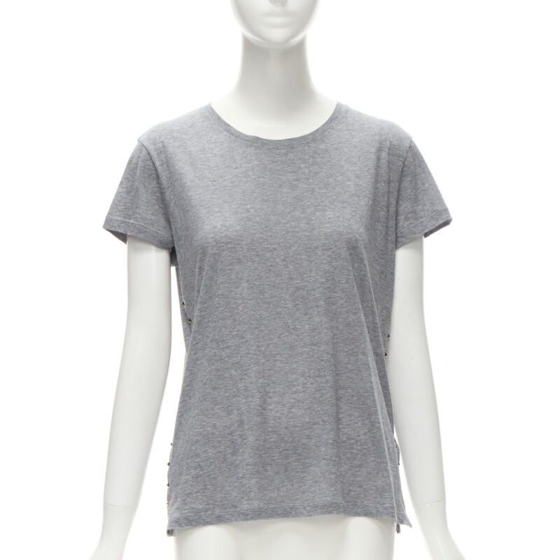 Valentino VALENTINO Rockstud 100% cotton grey pyramind spike stud side tshirt S Size S / US 4 / IT 40 - 1 Thumbnail