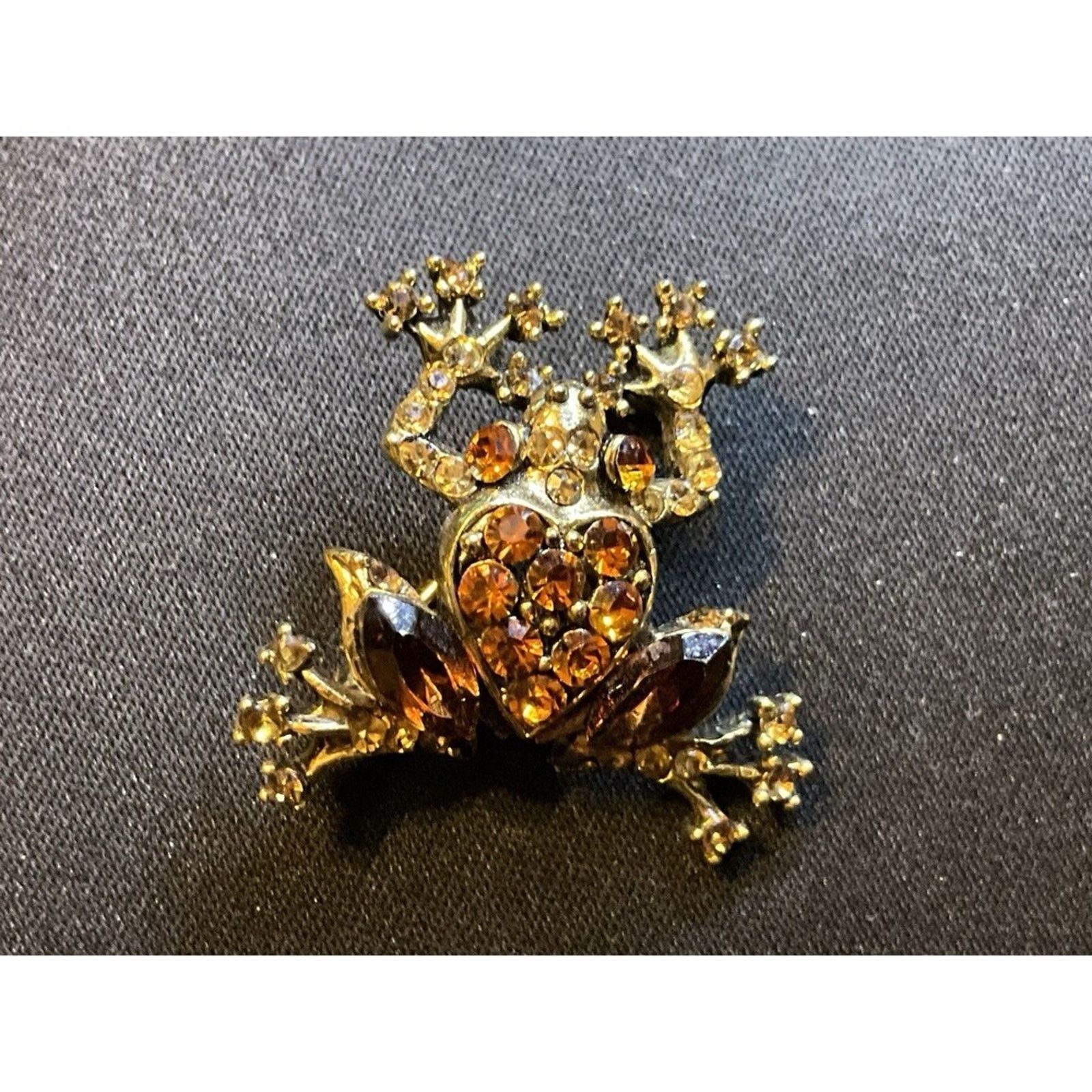Other Gold Tone Amber Citrine Colored Rhinestone Tree Frog Brooch Size ONE SIZE - 2 Thumbnail