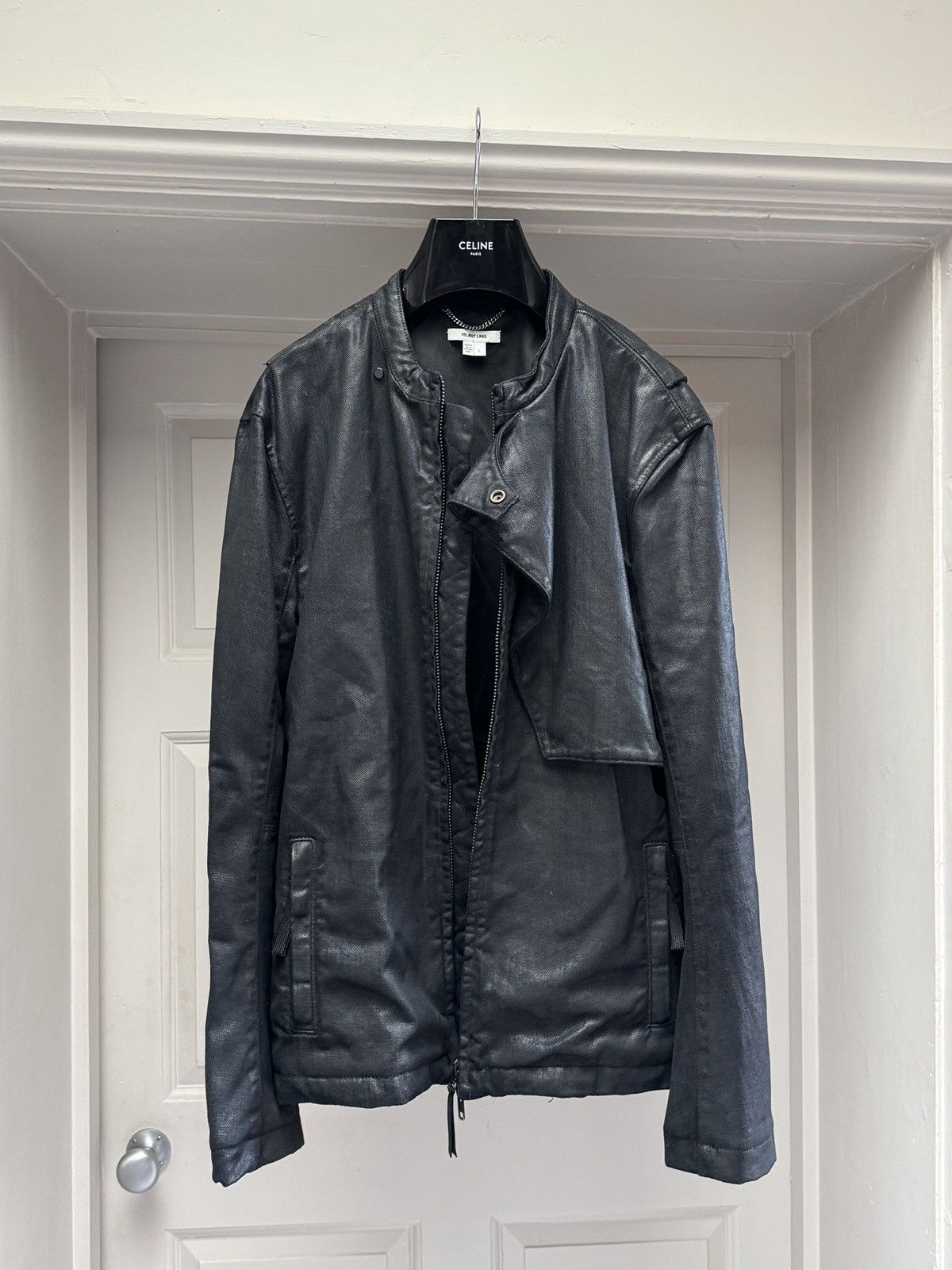 Helmut Lang Helmut Lang Waxed Cotton Black Asymmetrical Jacket Large Size US L / EU 52-54 / 3 - 6 Thumbnail