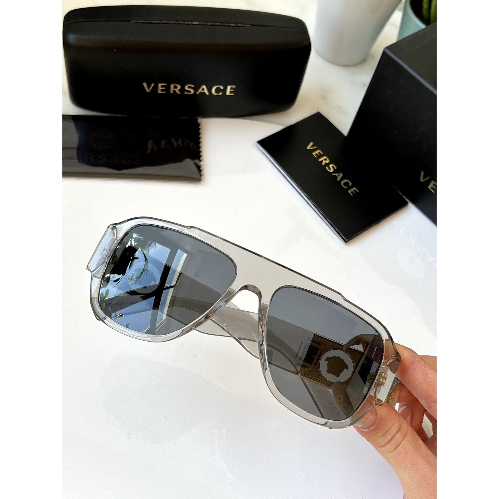 Versace NEW Versace VE4436U Transparent Grey Aviator Sunglasses Size ONE SIZE - 4 Thumbnail
