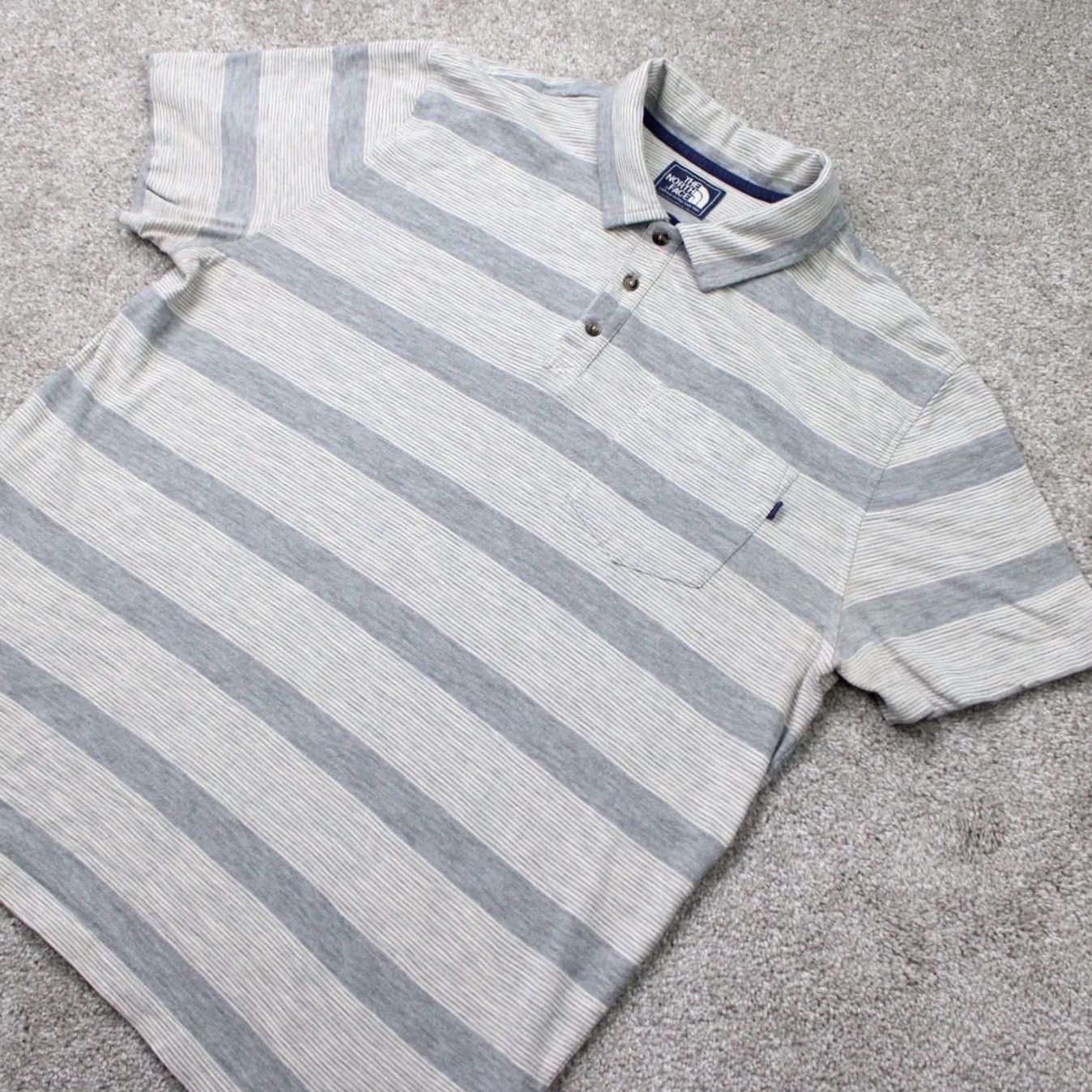 The North Face The North Face Polo Shirt Mens XL Gray/Blue Striped 100% Cotton Short Sleeve TNF Size US XL / EU 56 / 4 - 3 Thumbnail