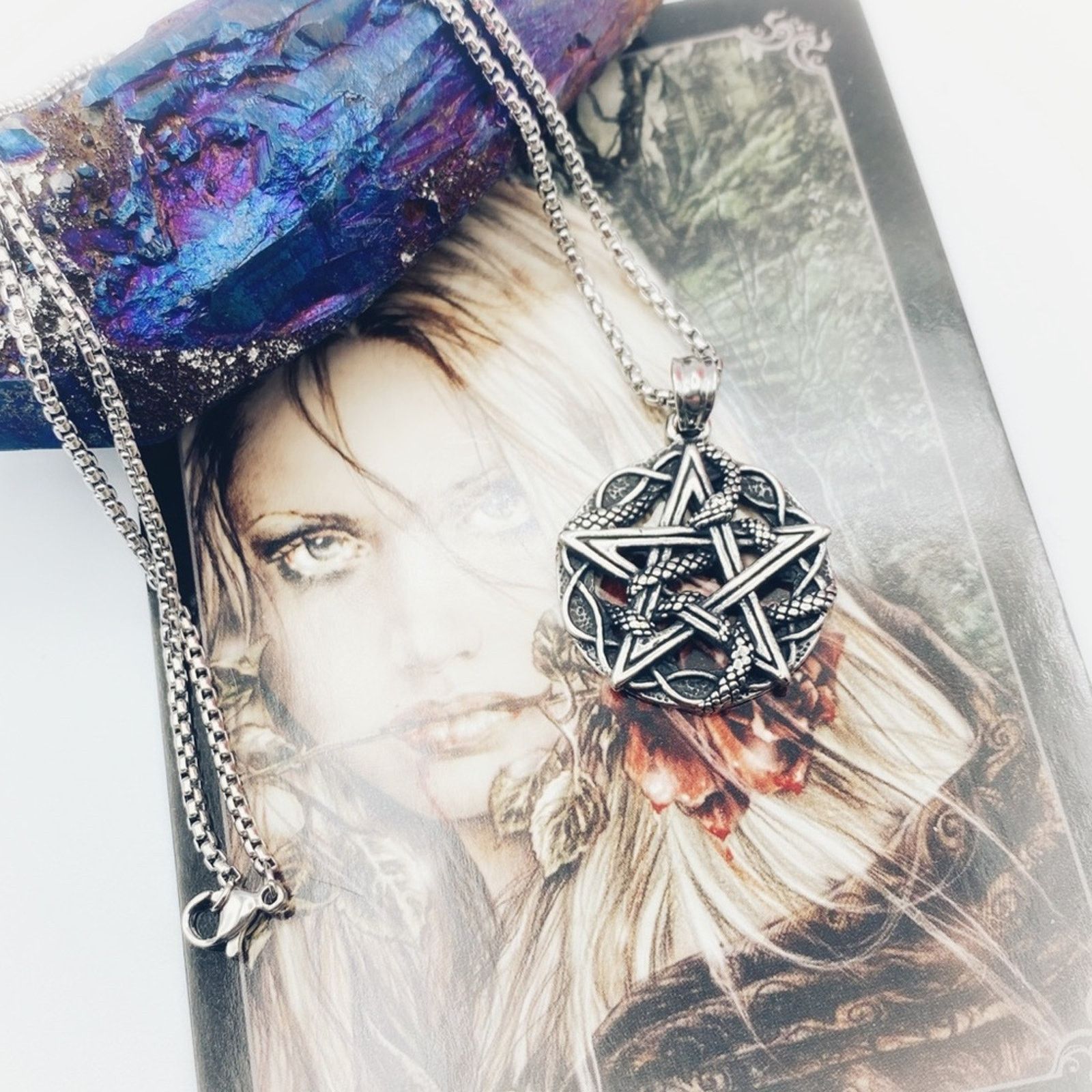 The Unbranded Brand Pentagram Snake Stainless Steel Pendant Necklace Size ONE SIZE - 1 Thumbnail