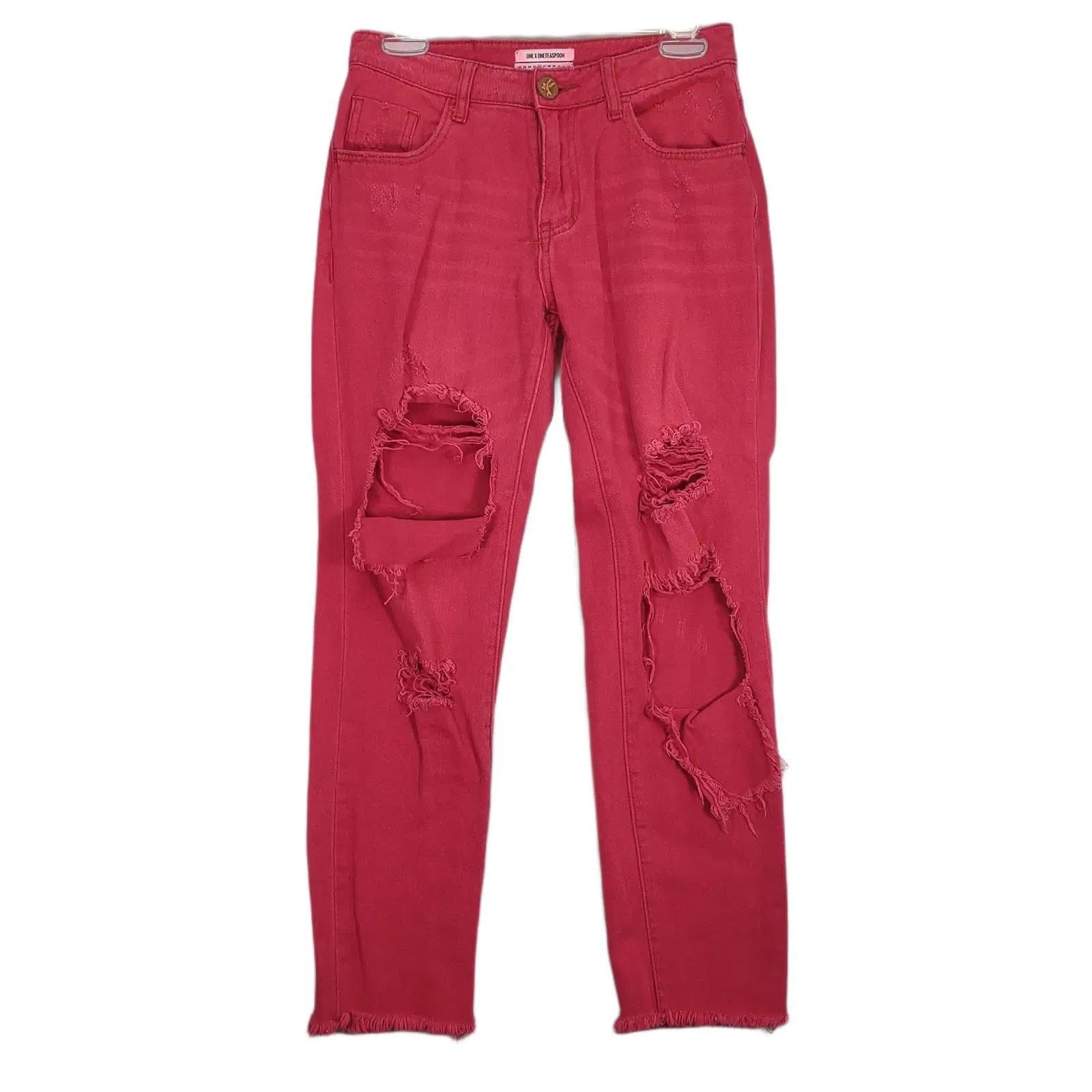 One Teaspoon One Teaspoon High Waist Awesome Baggies Red Distressed Jeans Size 28" / US 6 / IT 42 - 1 Thumbnail