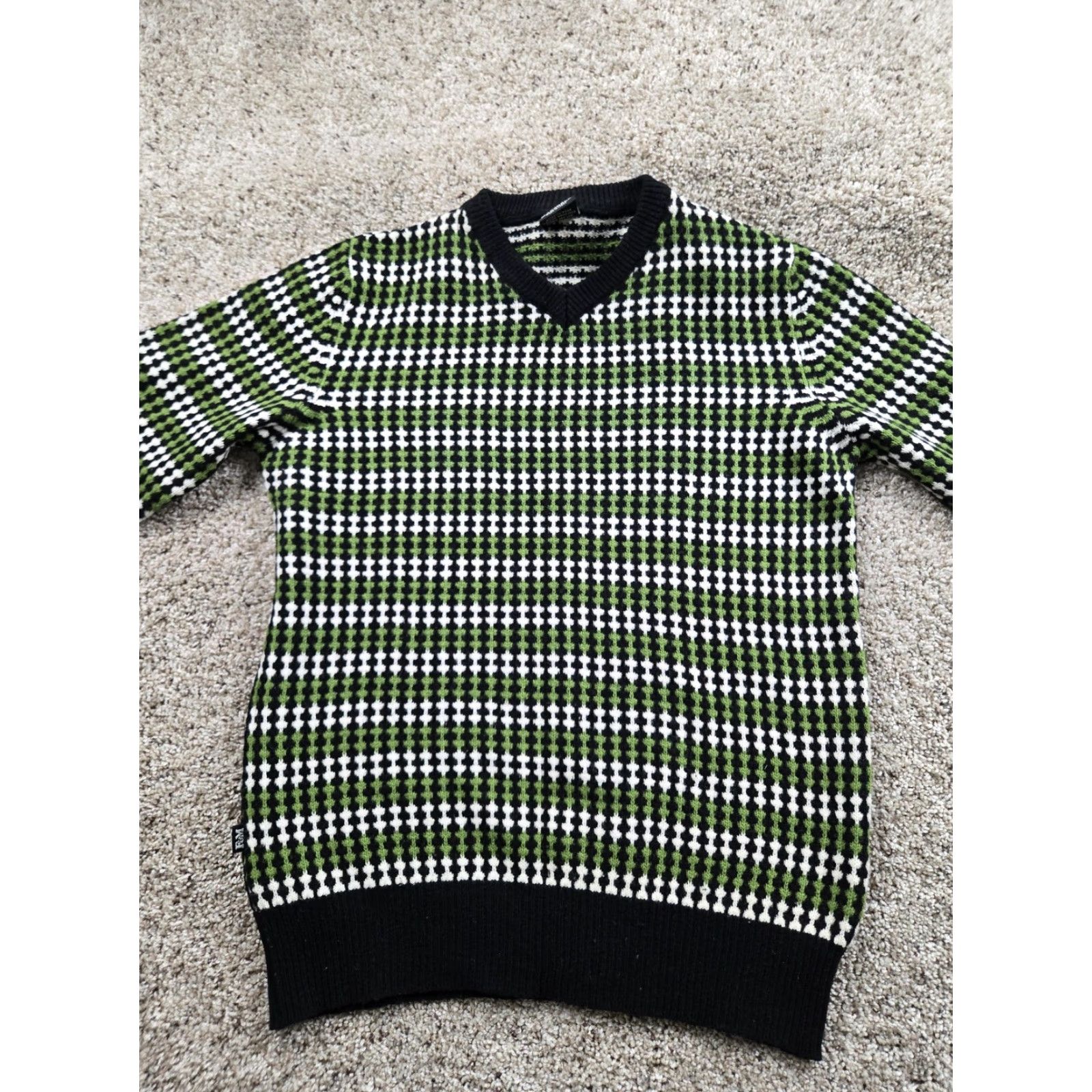 Franklin & Marshall Franklin Marshall Sweater Mens Large Green Black Wool V Neck Knit Made In Italy Size US L / EU 52-54 / 3 - 3 Thumbnail