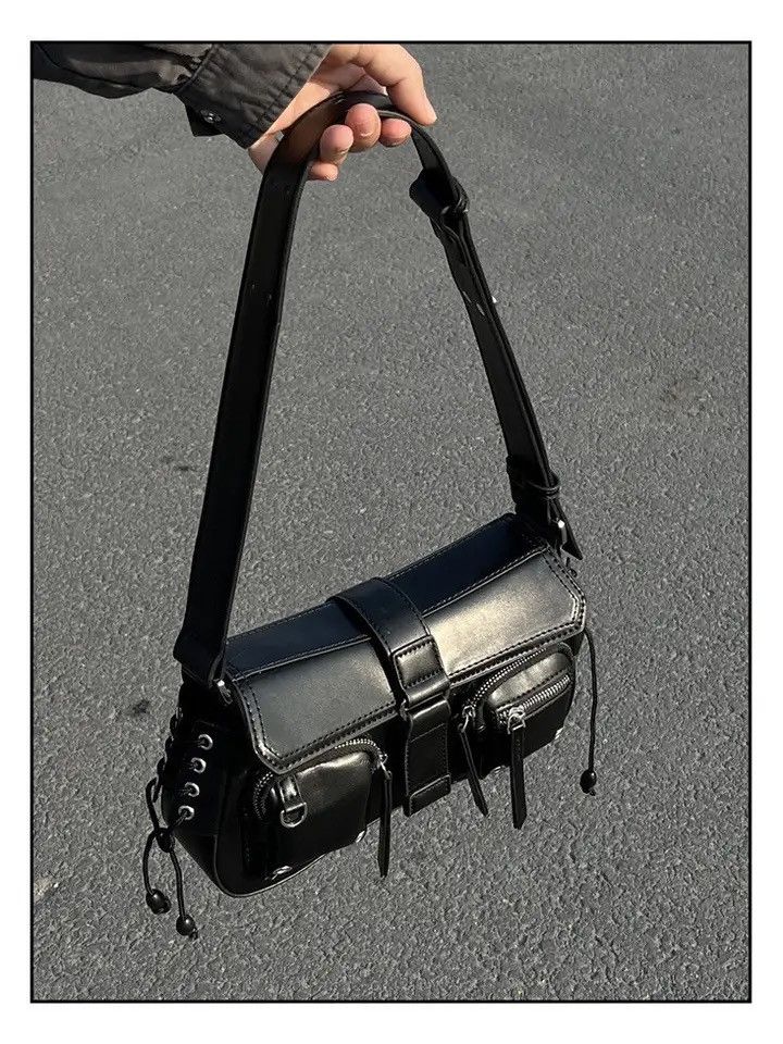 Japanese Brand Shoulder zipper bag Gothic Punk Style PU Leather Tote Bag Size ONE SIZE - 4 Thumbnail