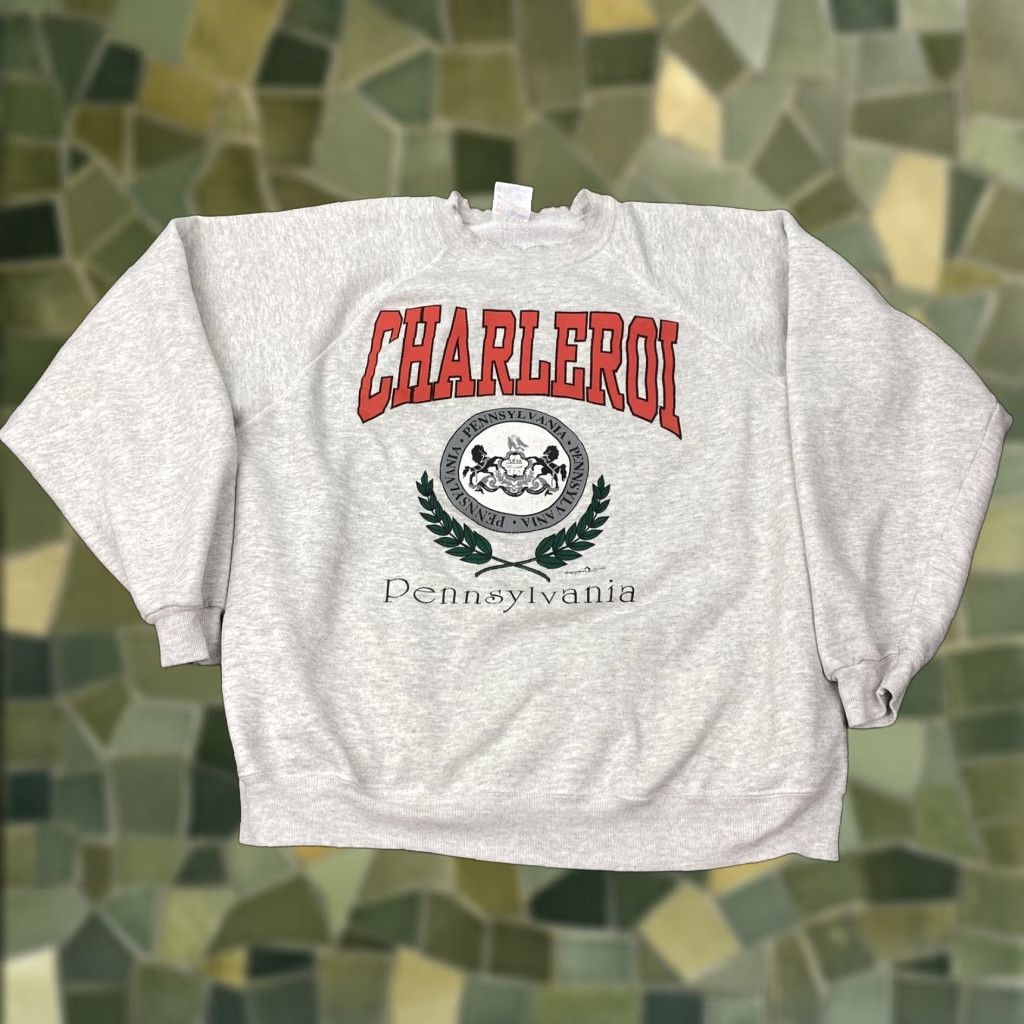 Hanes VINTAGE Hanes Sweatshirt Mens 2XL Gray Crewneck Graphic Print 1992 Charleroi USA Patriotic 90s Shown as is Size US XXL / EU 58 / 5 - 1 Thumbnail