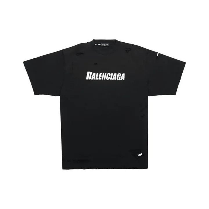 Balenciaga Distressed Graphic Print Short Sleeve T-Shirt