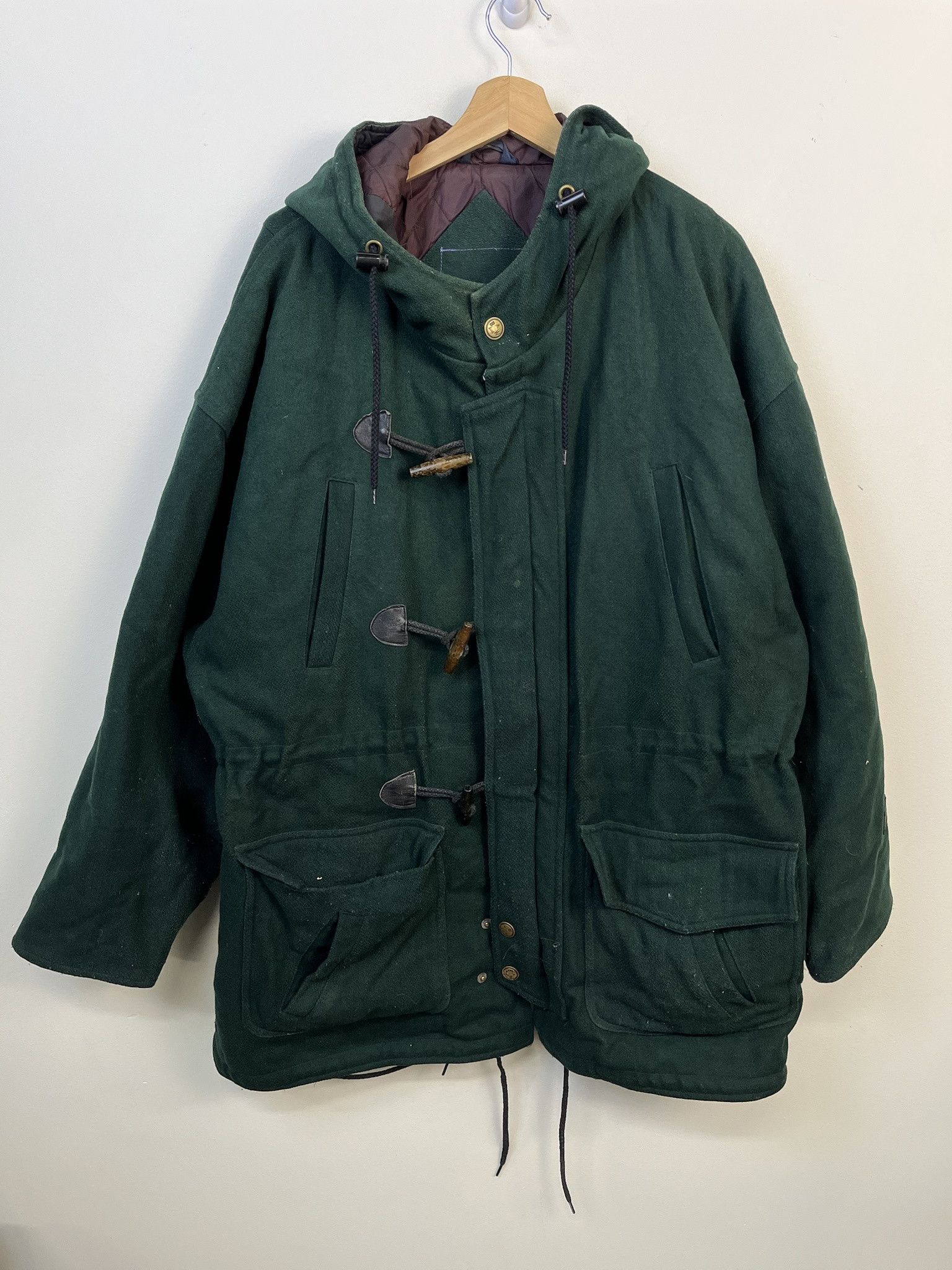 Vintage Jacket 1990s Navagation Boatworks Green Wool Toggle Coat Size L