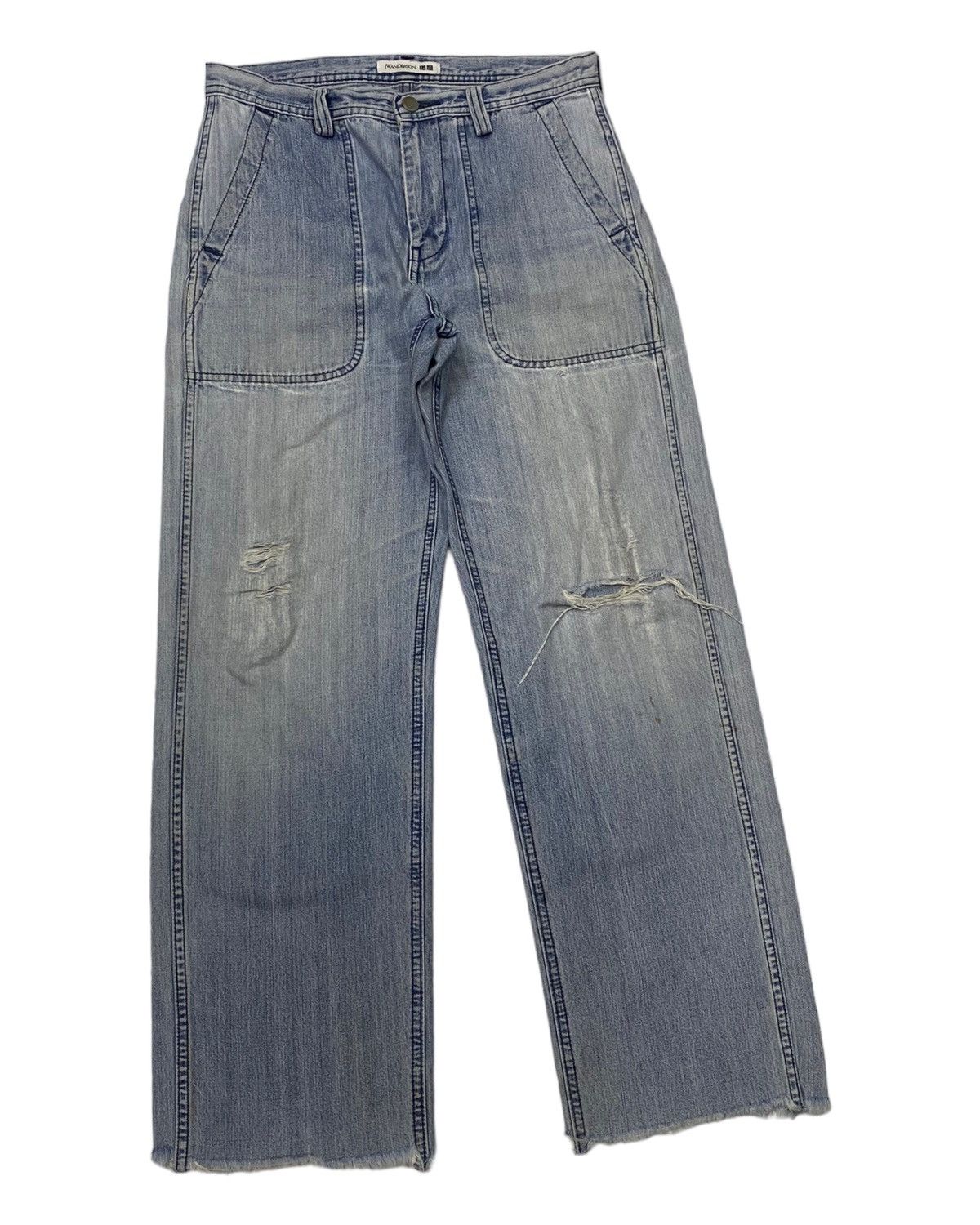 JW Anderson 🔥J.W. ANDERSON DISTRESSED WIDE FIT CUT LEG DENIM JEANS Size US 30 / EU 46 - 2 Thumbnail