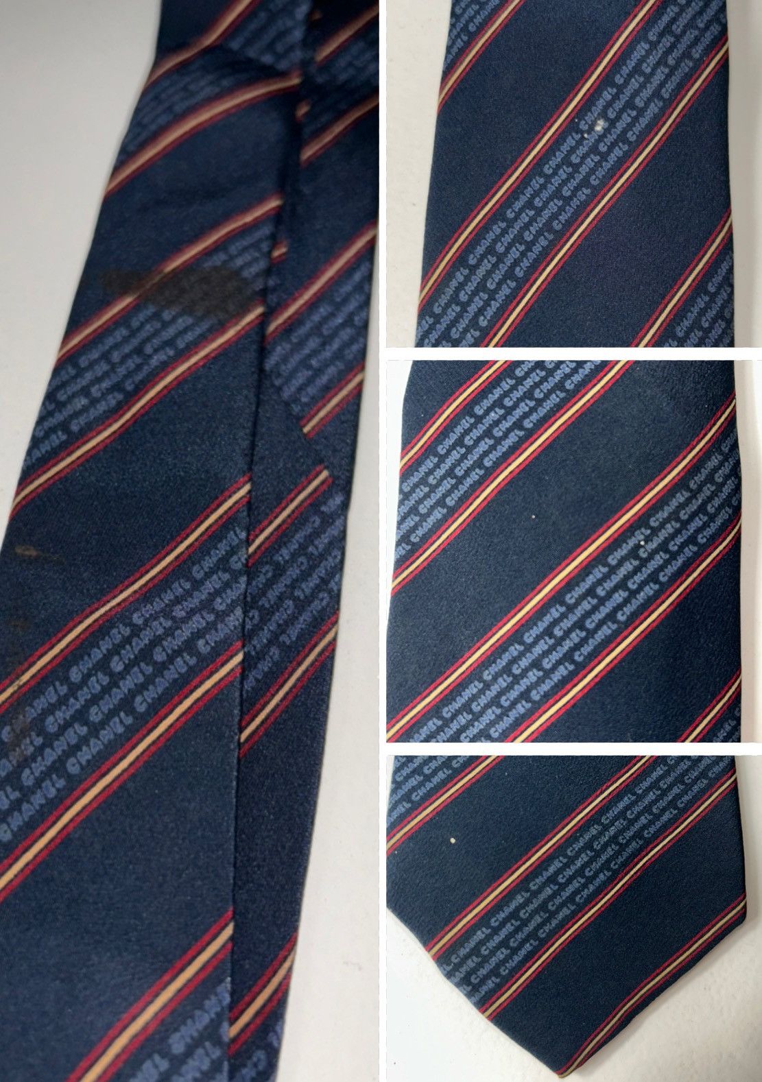 Chanel Chanel Navy Blue & Red Striped Men's Silk Neck Tie Size ONE SIZE - 8 Thumbnail