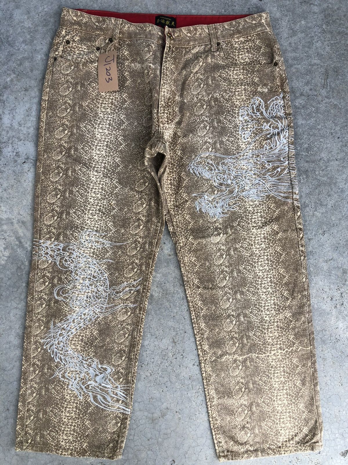 Japanese Brand Japanese Fugutaiten Embroidered Denim Snake Skin Baggy Size US 38 / EU 54 - 1 Thumbnail