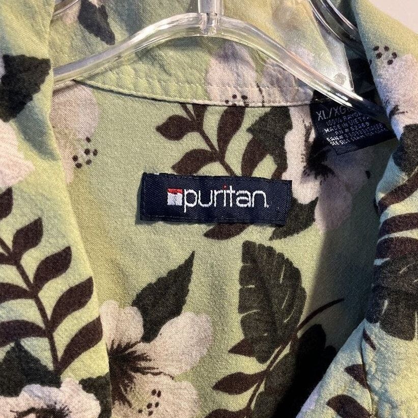 Puritan Puritan men’s xl Green Hawaiian Floral SS Button Rayon shirt Size US XL / EU 56 / 4 - 4 Thumbnail