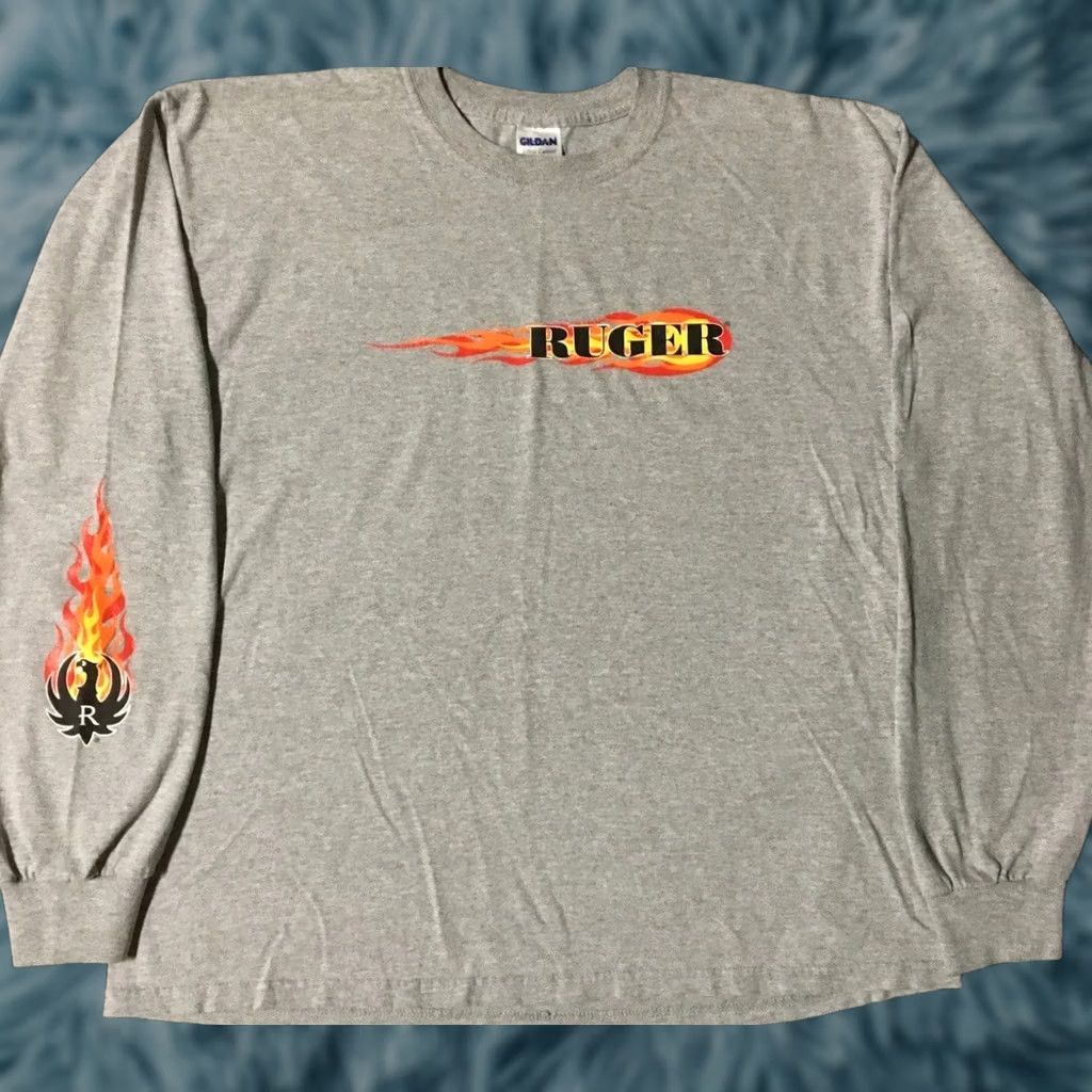 JNCO VINTAGE Ruger Firearms Flames Shirt Mens M Gray Long Sleeve Punk Grunge 80s 90s Skate Harley USA Gun Biker Jnco Y2K Beach Size US M / EU 48-50 / 2 - 1 Thumbnail
