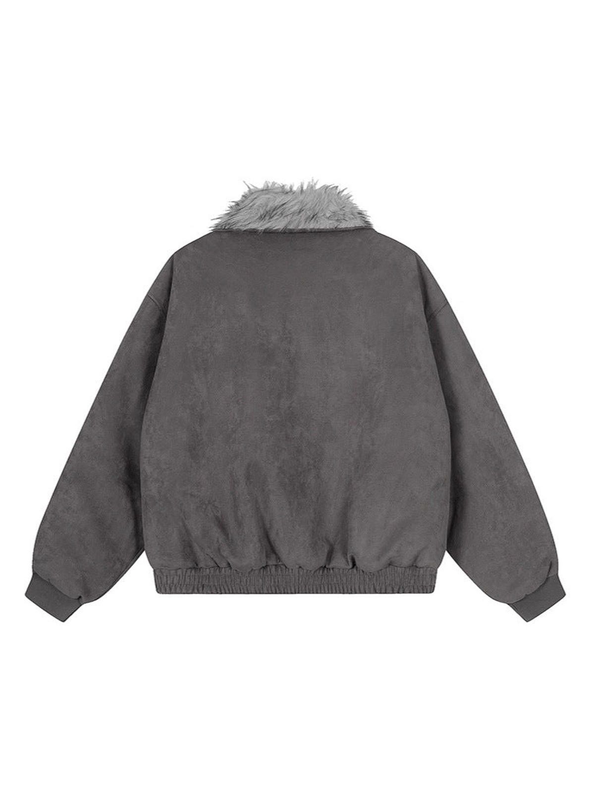 Japanese Brand Gray Faux Fur Collar Varsity Jacket with Patch Details Size US M / EU 48-50 / 2 - 2 Thumbnail