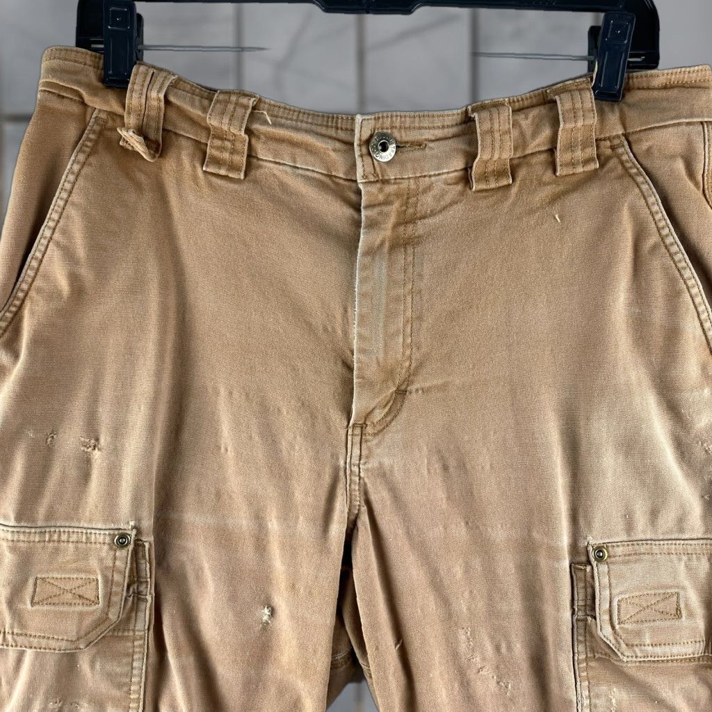 CO Duluth Cargo Shorts Mens 34 Beige Canvas Outdoors Distressed Cargo Pocket Mid Rise 12in Regular Mens Size US 34 / EU 50 - 1 Thumbnail