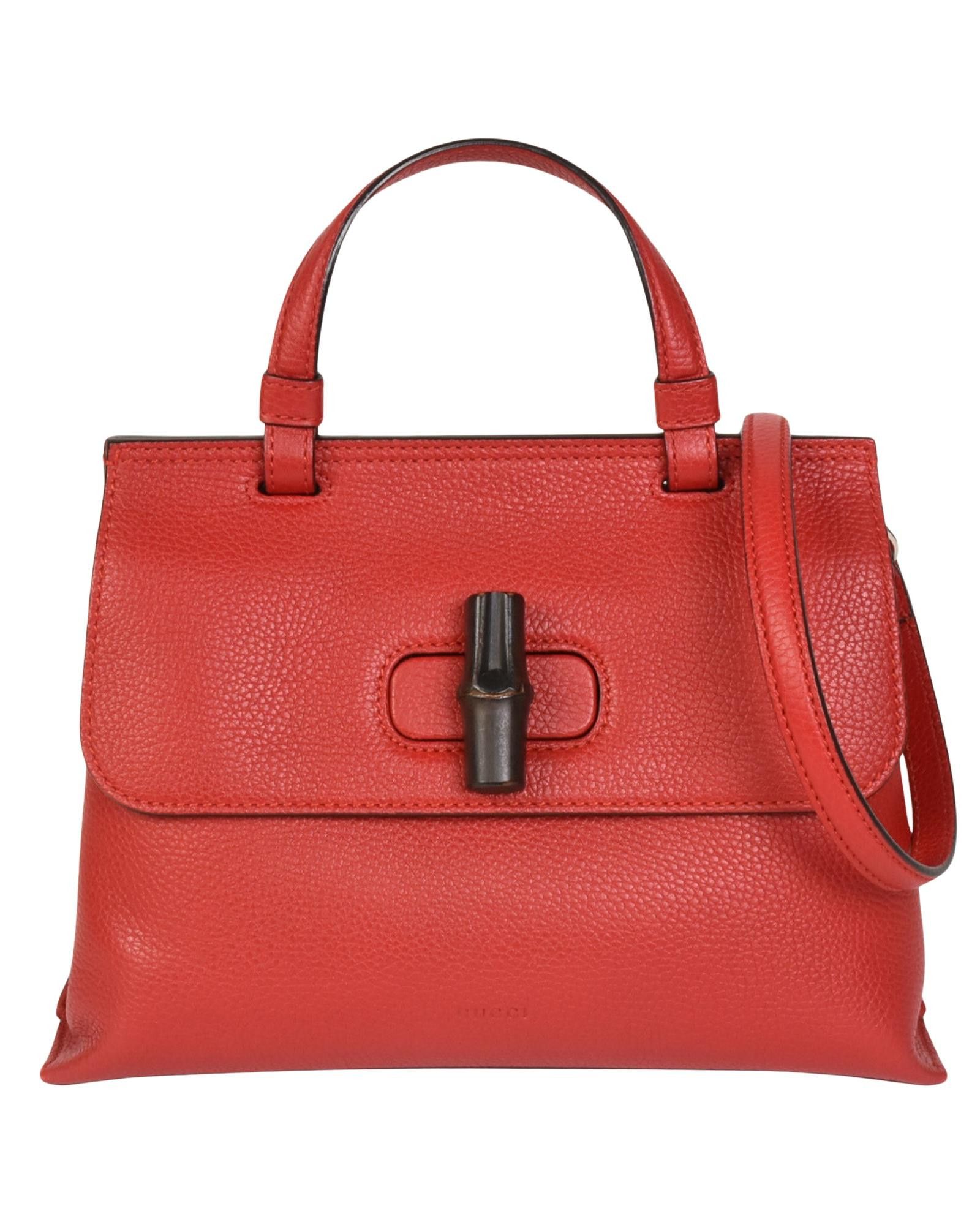 image of Gucci Bamboo Leather Handbag in Red, Women's