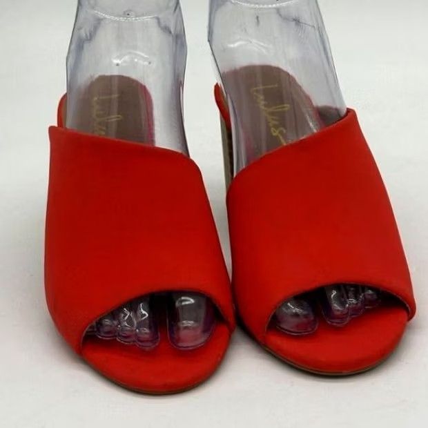 Lulus Lulus Heels Mules Womens 5.5 Red Peep Toe Slip On Comfort Blocked High Heel New Size US 6 / IT 36 - 2 Thumbnail
