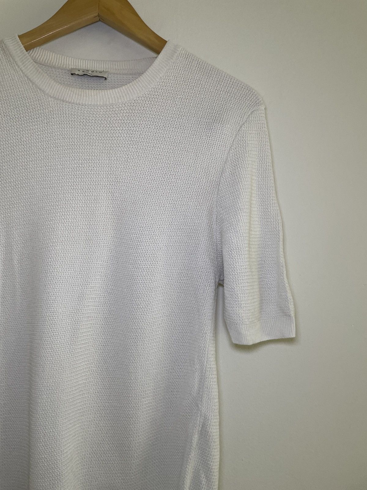 Sandro Sandro Paris Ecru Waffle Knit T-Shirt Size US S / EU 44-46 / 1 - 4 Thumbnail