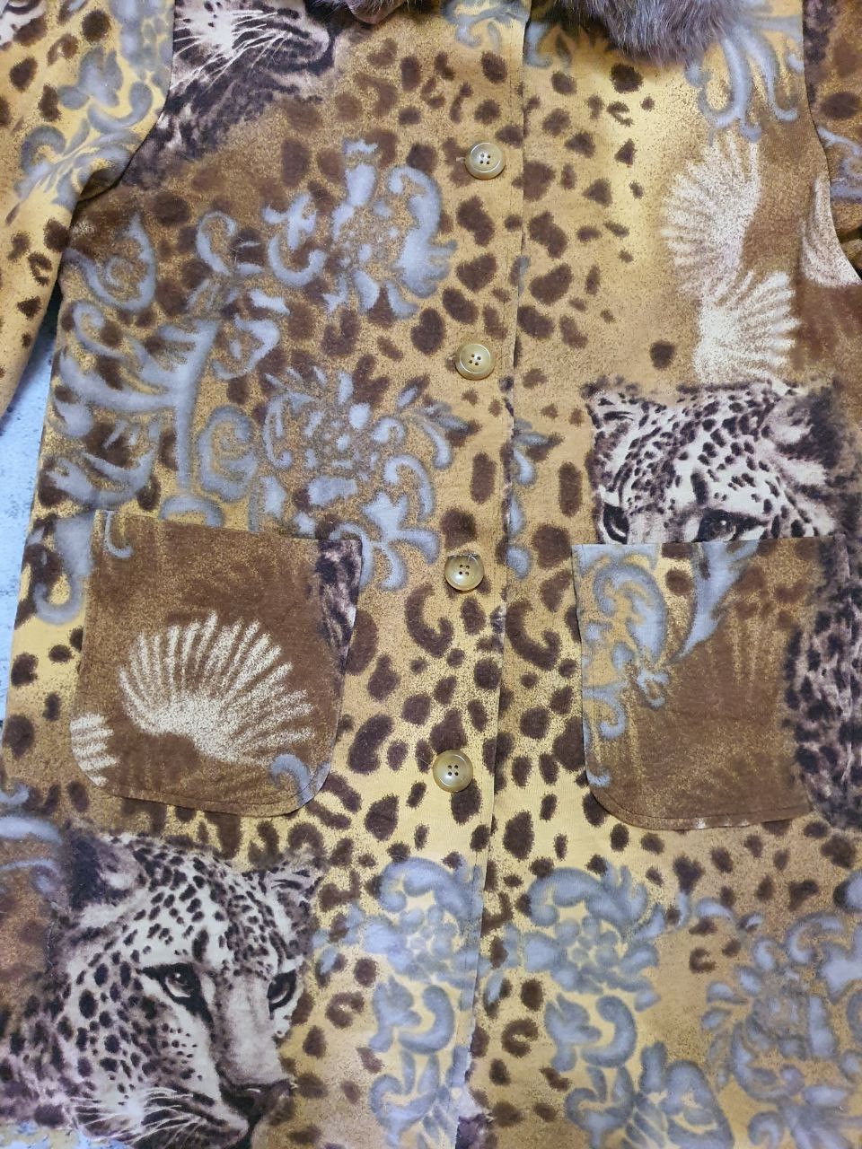 Vintage vintage 90s leopard print faux fur collar coat Size L / US 10 / IT 46 - 5 Thumbnail