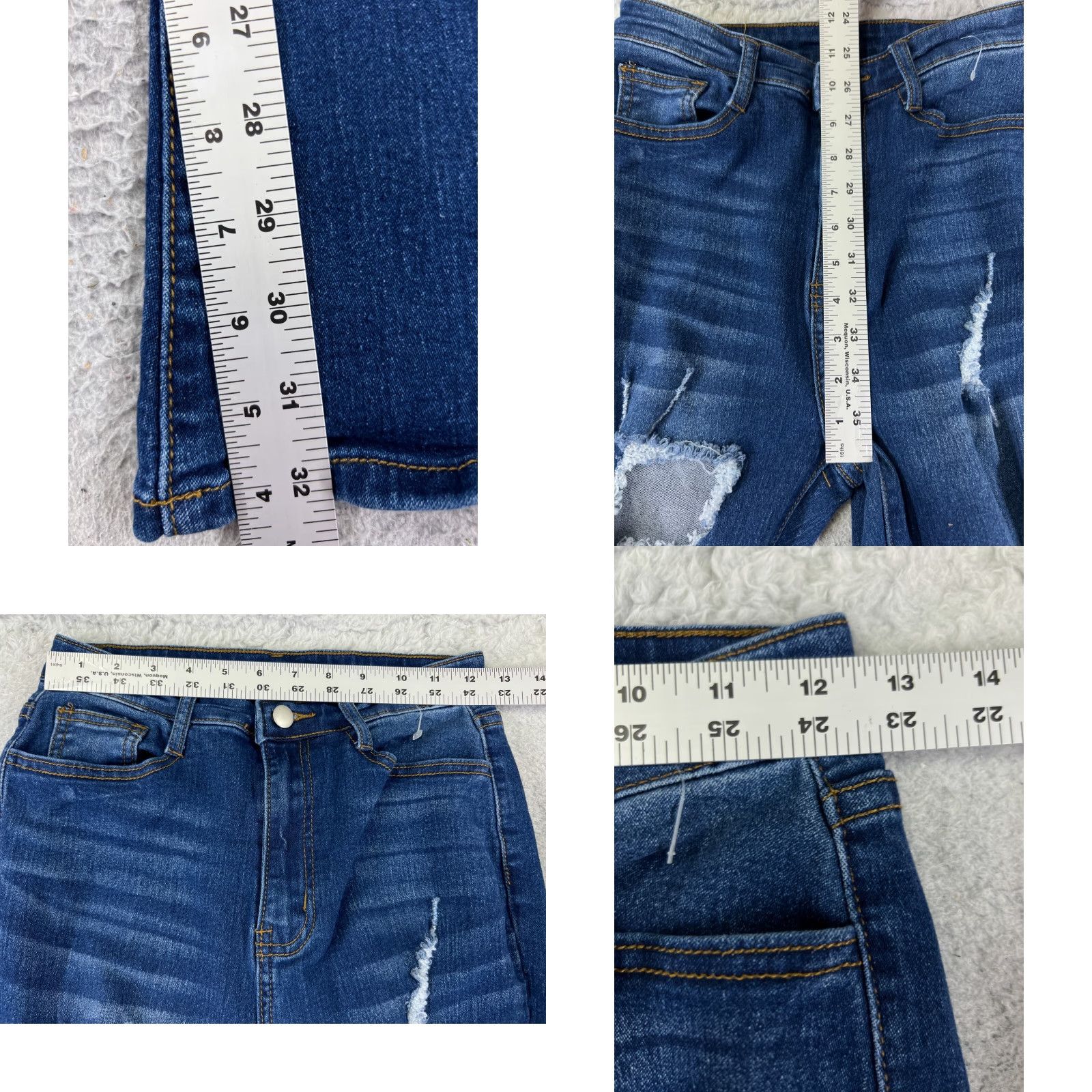 Shein Shein Jeans Womens 27 Blue Denim Flare Distressed Cotton Blend Mid 24x32 Pants Size 27" / US 4 / IT 40 - 8 Thumbnail