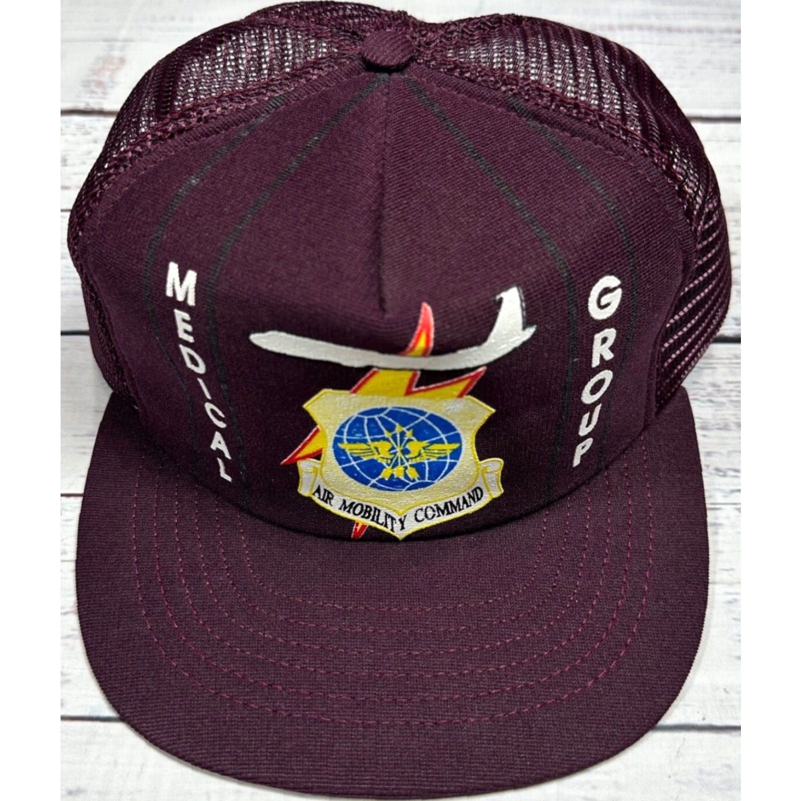 Commando Medical Group Air Mobility Command Tucker Hat Burgundy Air Force Snapback Trucker Hat Men One Size Burgundy Size ONE SIZE - 2 Thumbnail