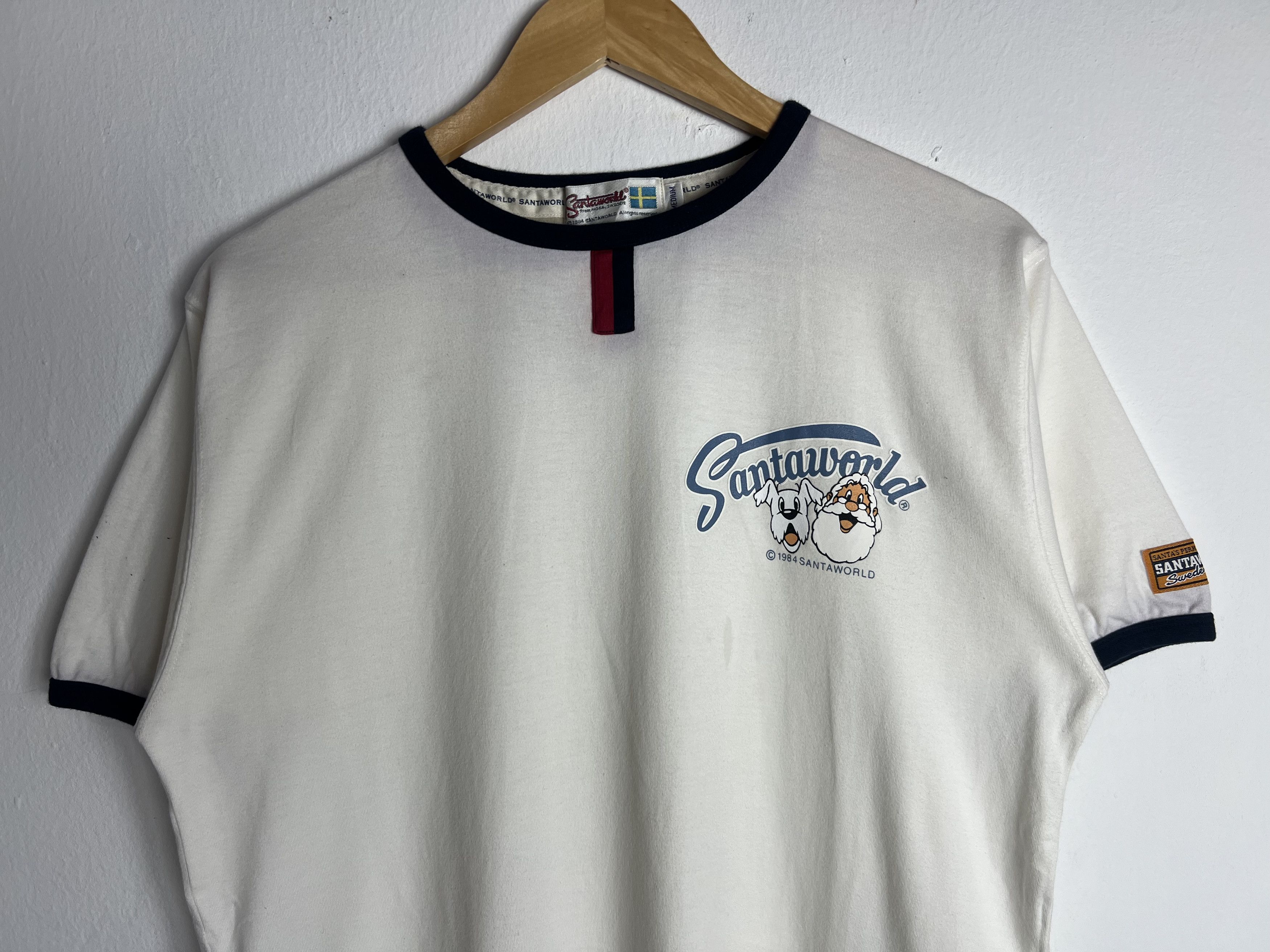 Vintage Santa World Ringer White Tee Size US M / EU 48-50 / 2 - 2 Thumbnail