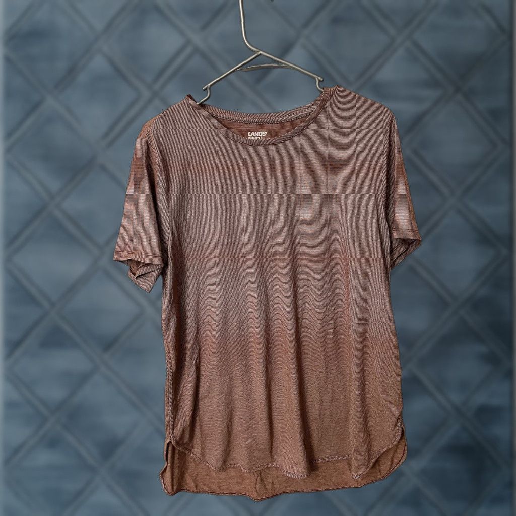 Lands' End Lands' End T-Shirt Maroon Striped L 14-16 Cotton Blend Women's Short Sleeve Size L / US 10 / IT 46 - 1 Thumbnail