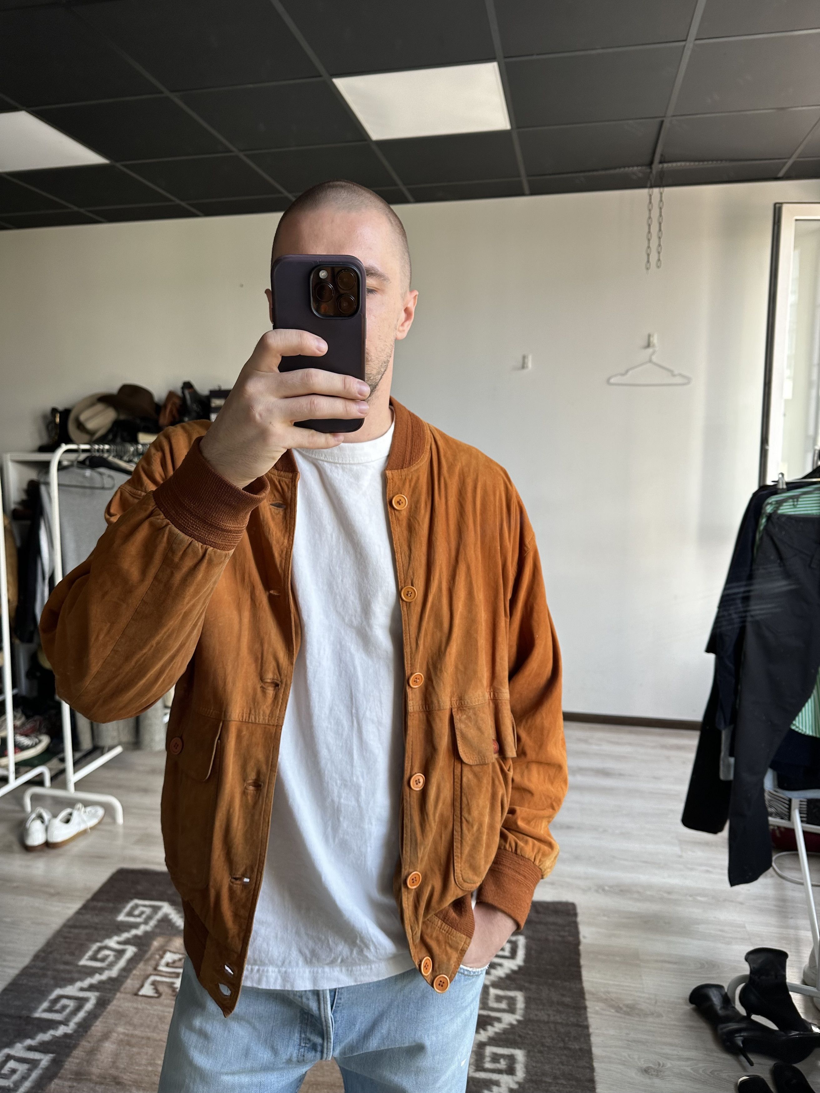 Vintage Leather Vintage 90s Suede Bomber Jacket 7529AC Size US XL / EU 56 / 4 - 2 Thumbnail