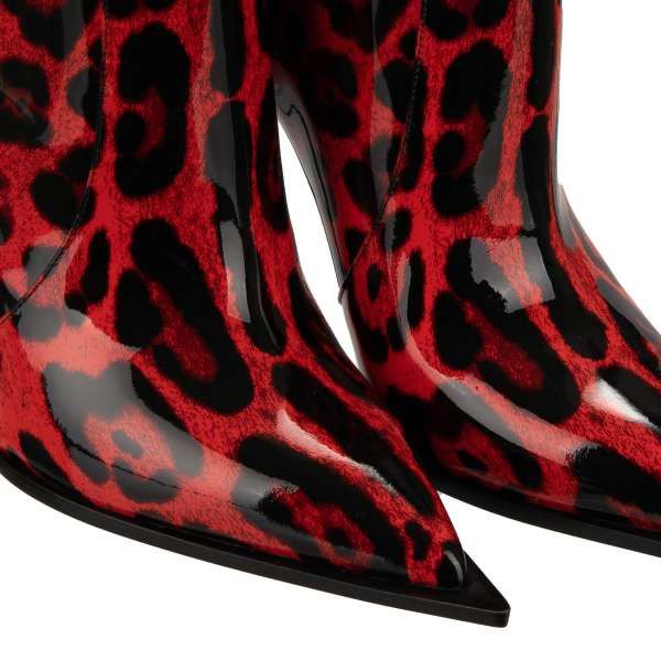 Dolce & Gabbana o1y0825 Leopard-Print Ankle Boots in Red/Black Size US 5 / IT 35 - 3 Thumbnail