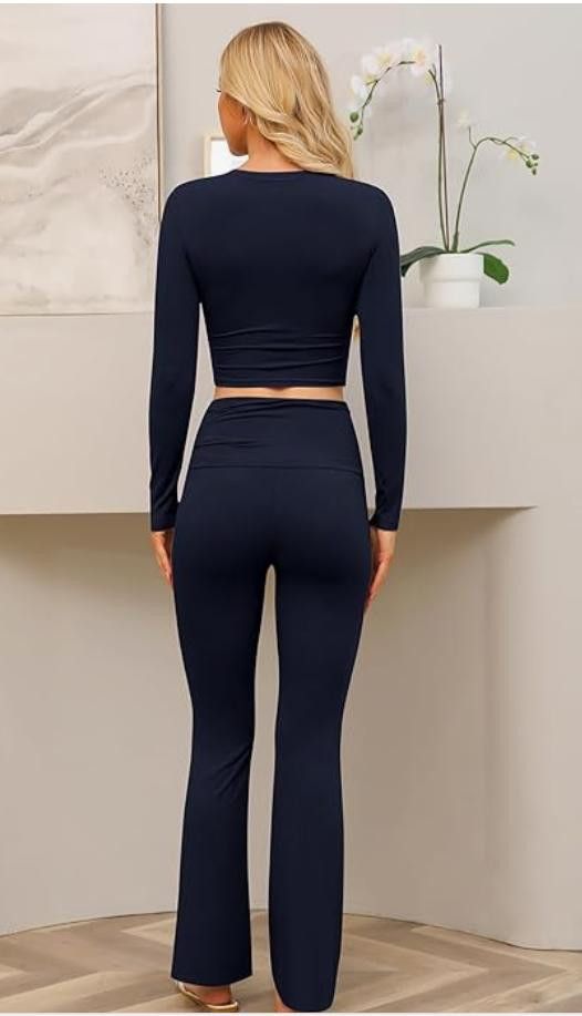 NBDN Nobrandedon Lounge Set with Fold-Over Flare Pants, Long Sleeve SMALL Size ONE SIZE - 3 Thumbnail