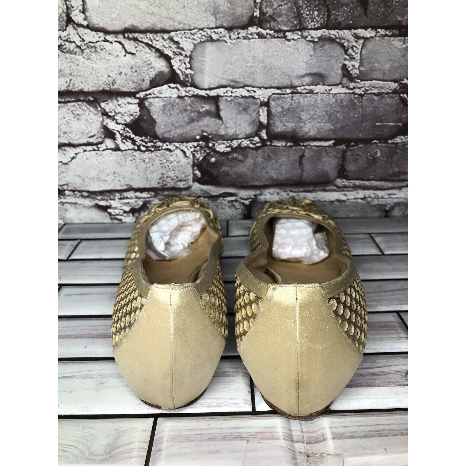 Other Rodo Beige Gold Silk Gem Rhinestone Low Pump Ballet Flats Wo Size US 7.5 / IT 37.5 - 4 Thumbnail