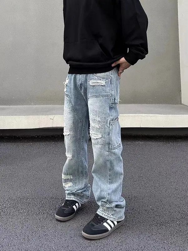 Japanese Brand VIBE Street washed ripped straight-leg jeans Size US 33 - 6 Thumbnail