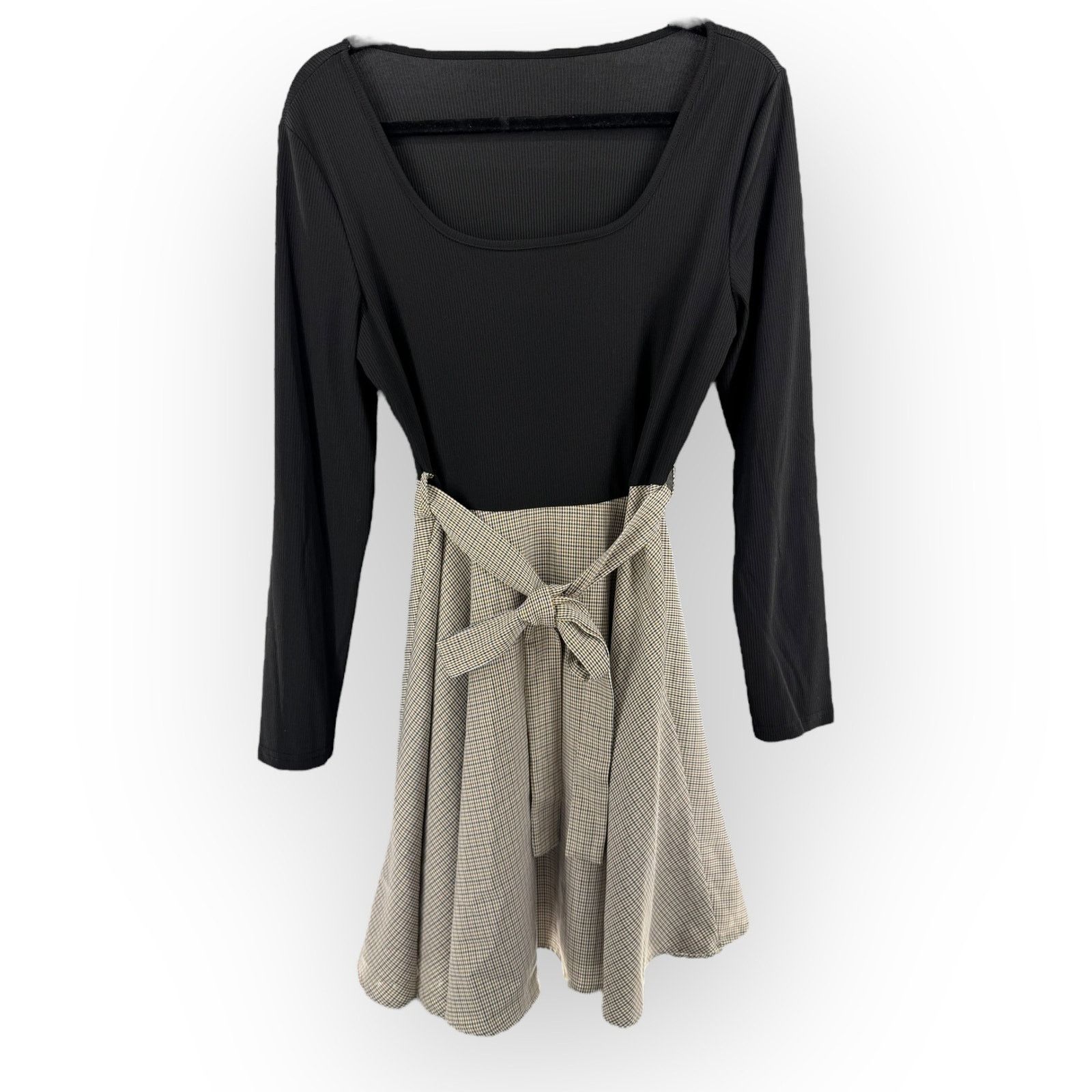 Other Black Knit Houndstooth Fit & Flare Dress | Long Sleeve Large Size L / US 10 / IT 46 - 2 Thumbnail