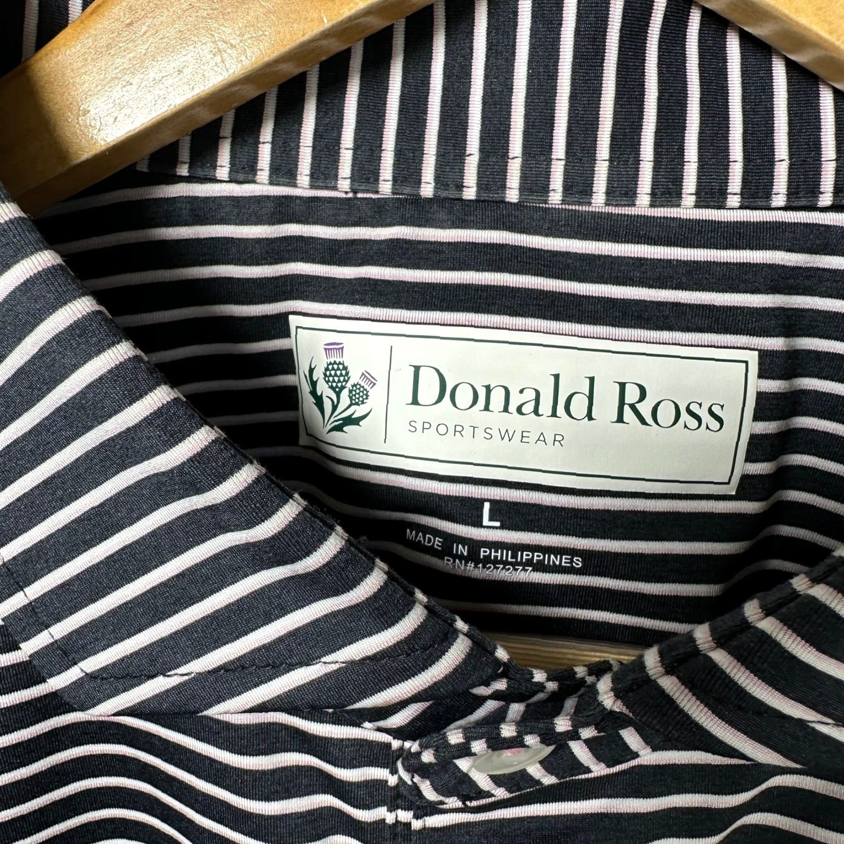Vintage Donald Ross Sportswear Mens Large Navy Blue Striped Performance Golf Polo Shirt Size US L / EU 52-54 / 3 - 2 Thumbnail