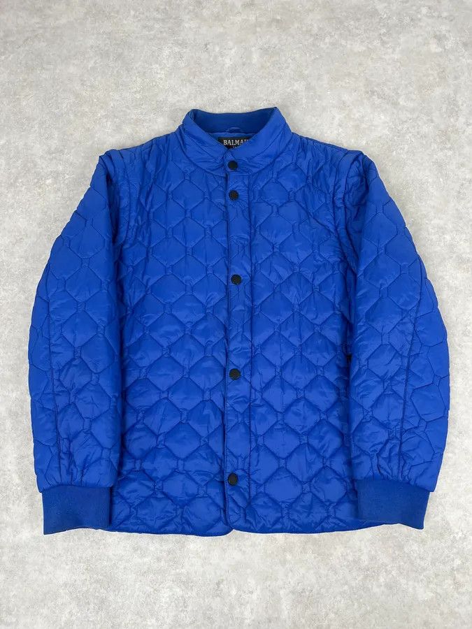 Balmain Blue Quilted Puffer Jacket with Detachable Sleeves
