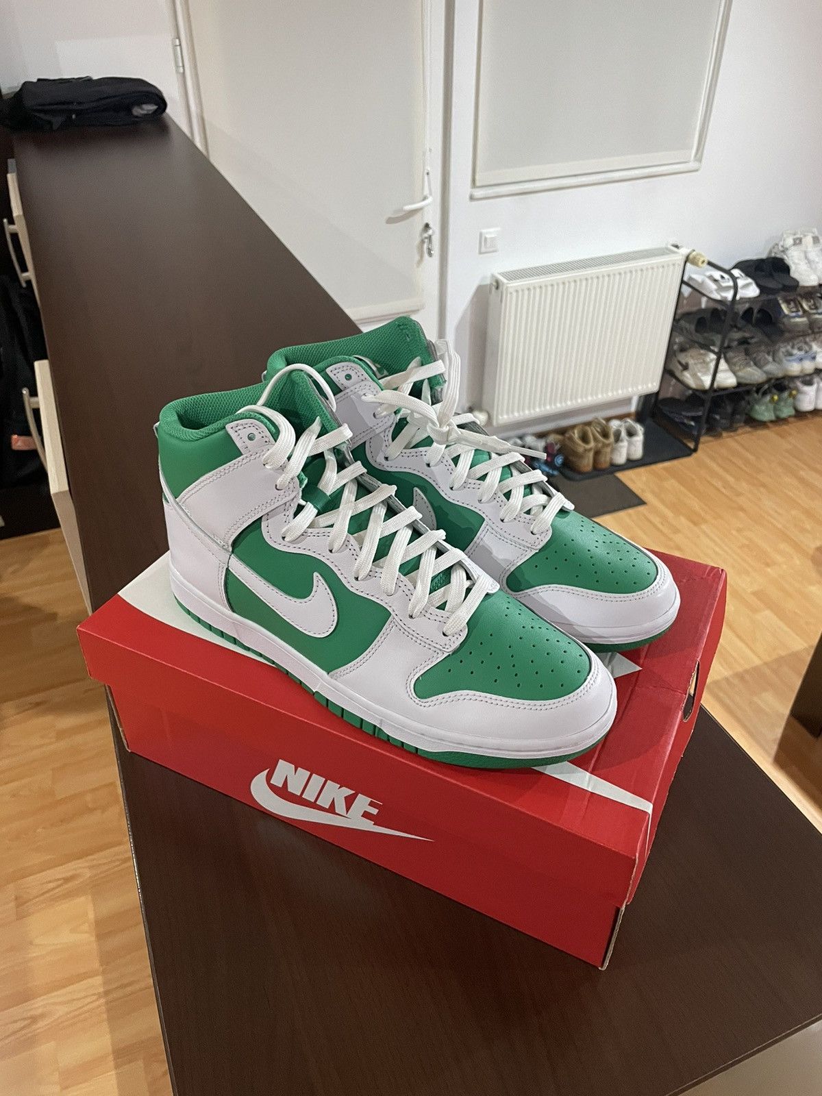 image of Nike Dunk Hi Green Shoes in White, Men's (Size 9.5)