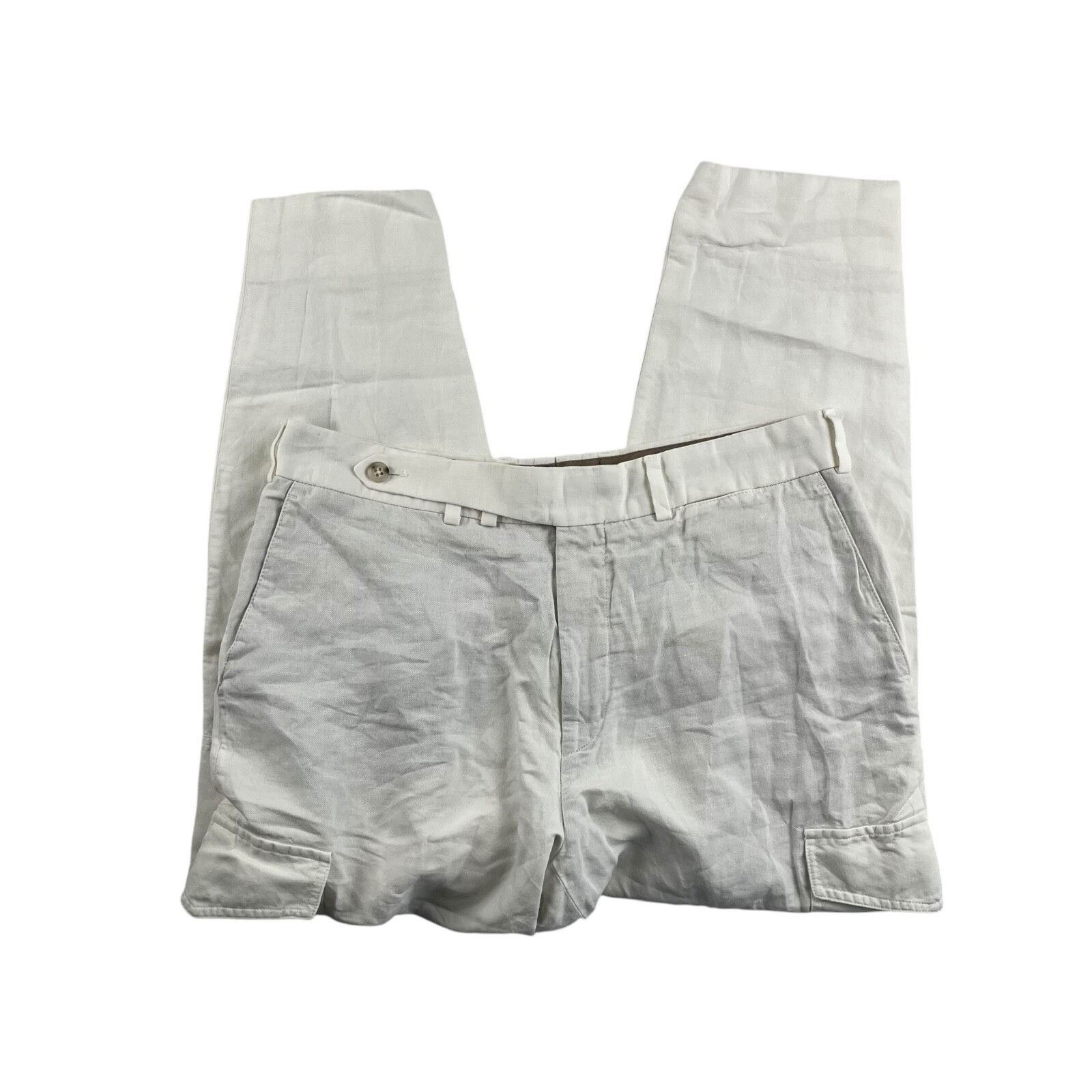 Suitsupply SuitSupply Men’s Linen Blend Blake Cargo Cropped Pants Whit Size US 32 / EU 48 - 2 Thumbnail
