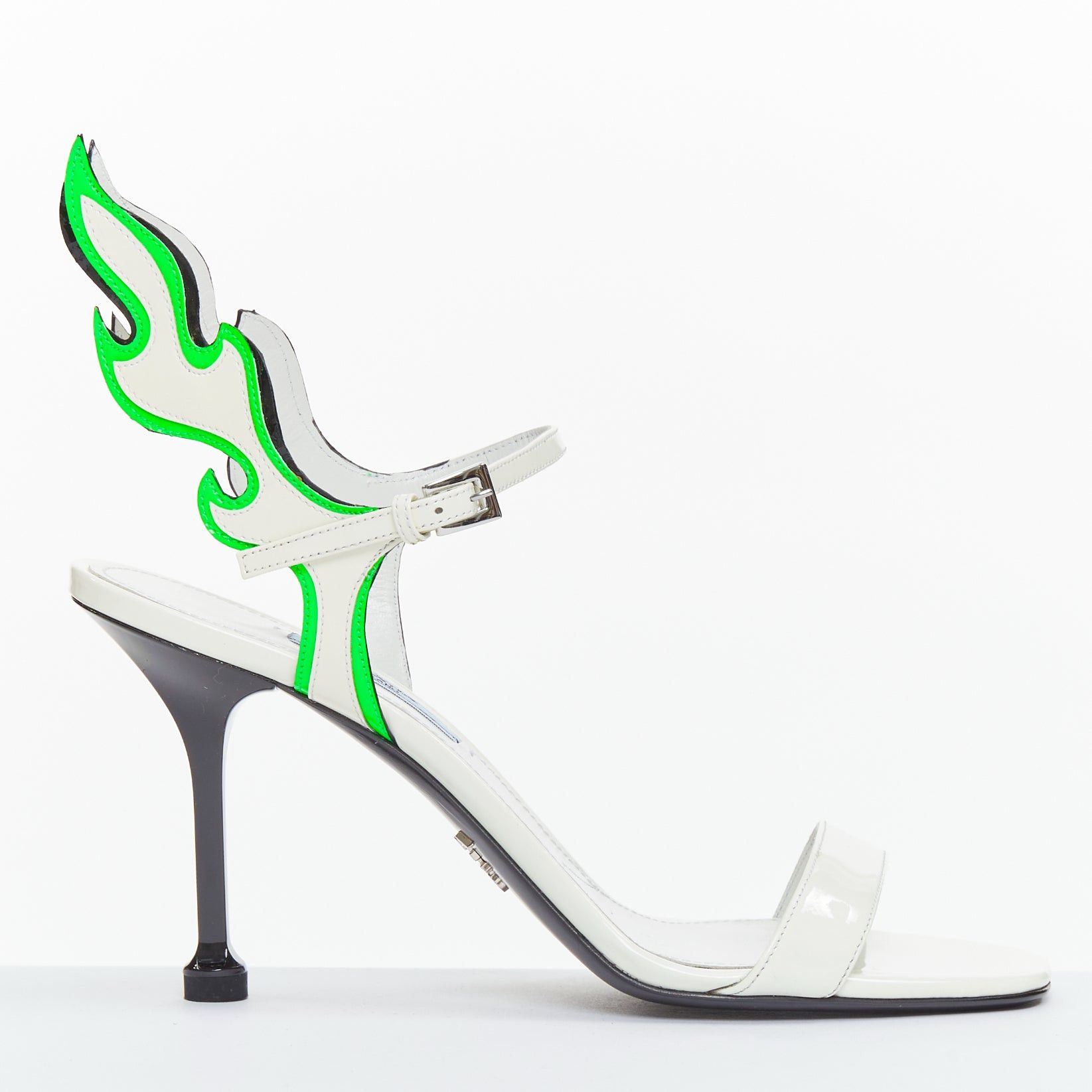 Prada PRADA 2018 Hot Flame Acid Fire white green patent leather mid heel sandal EU36 Size US 6 / IT 36 - 1 Thumbnail