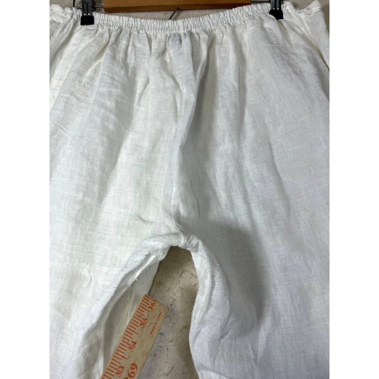 Vintage linomania Women XL Linen Wide Leg Pants Oatmeal Italy Pull On Size 40" / US 18 - 6 Thumbnail