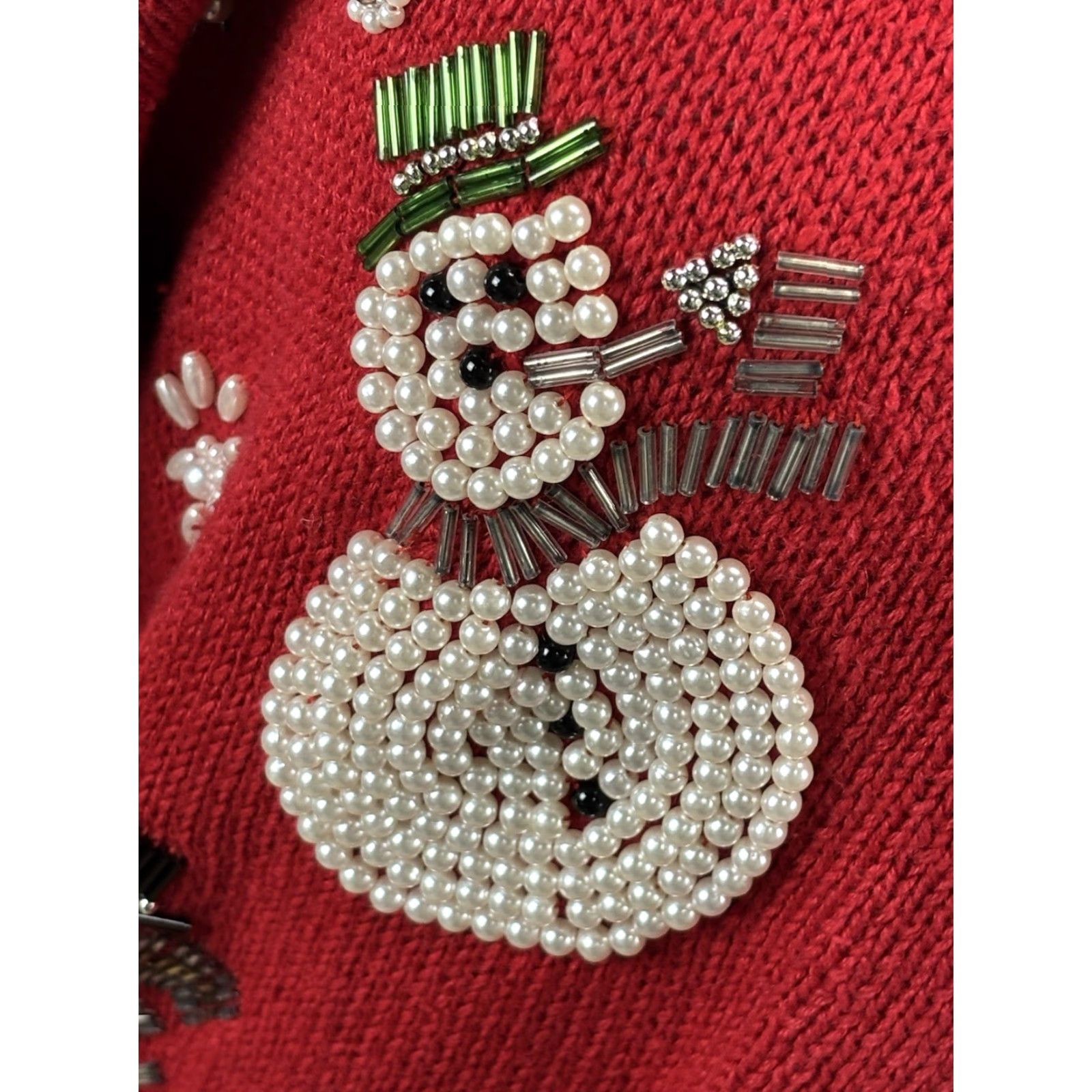 Vintage VINTAGE Victoria Jones Christmas Cardigan Sweater Women’s M Red Snowmen Beaded Pearl Button Jewel Knit Cotton Blend 90s Holiday Ugly Snowman Size M / US 6-8 / IT 42-44 - 6 Thumbnail