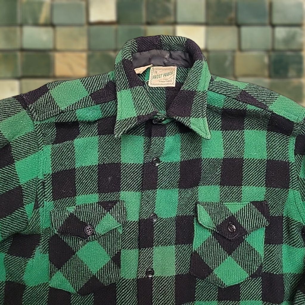 Vintage VTG Frost Proof Shirt Jacket Mens 16 Green Buffalo Plaid Wool Over Shirt Logger Size US M / EU 48-50 / 2 - 1 Thumbnail