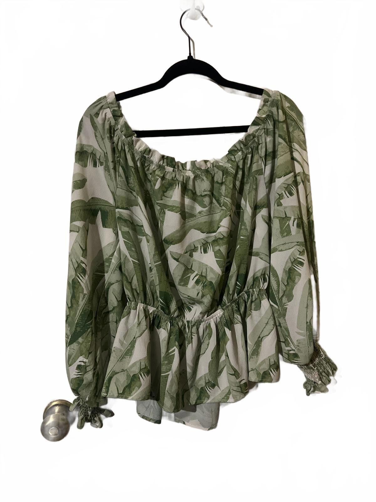 Other Flying Tomato Green Leaf Print Off-Shoulder Blouse, Size L Size L / US 10 / IT 46 - 5 Thumbnail