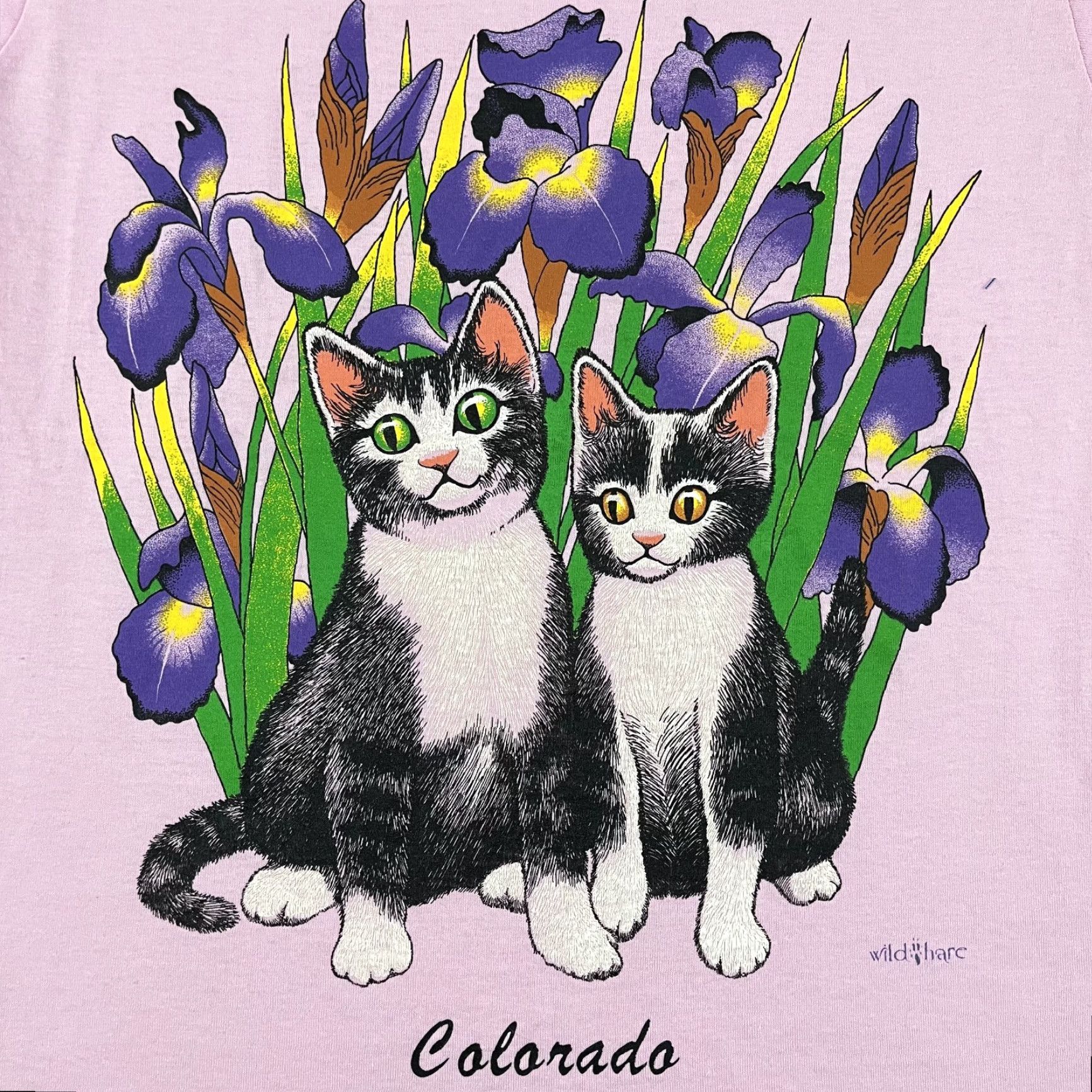 Vintage VTG Shirt Womens Medium Pink Cats in Irises Floral Flowers Graphic T Grannycore Size M / US 6-8 / IT 42-44 - 2 Thumbnail