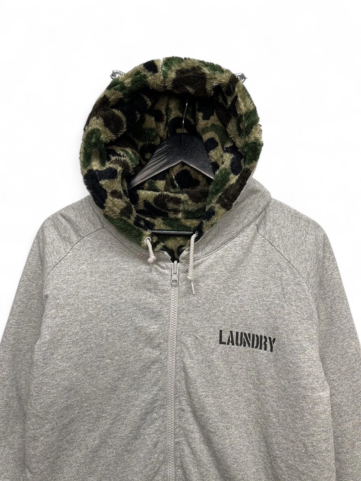 Japanese Brand Vintage Laundry Grey Zip Hoodie with Camo Fur Hood Size US M / EU 48-50 / 2 - 2 Thumbnail