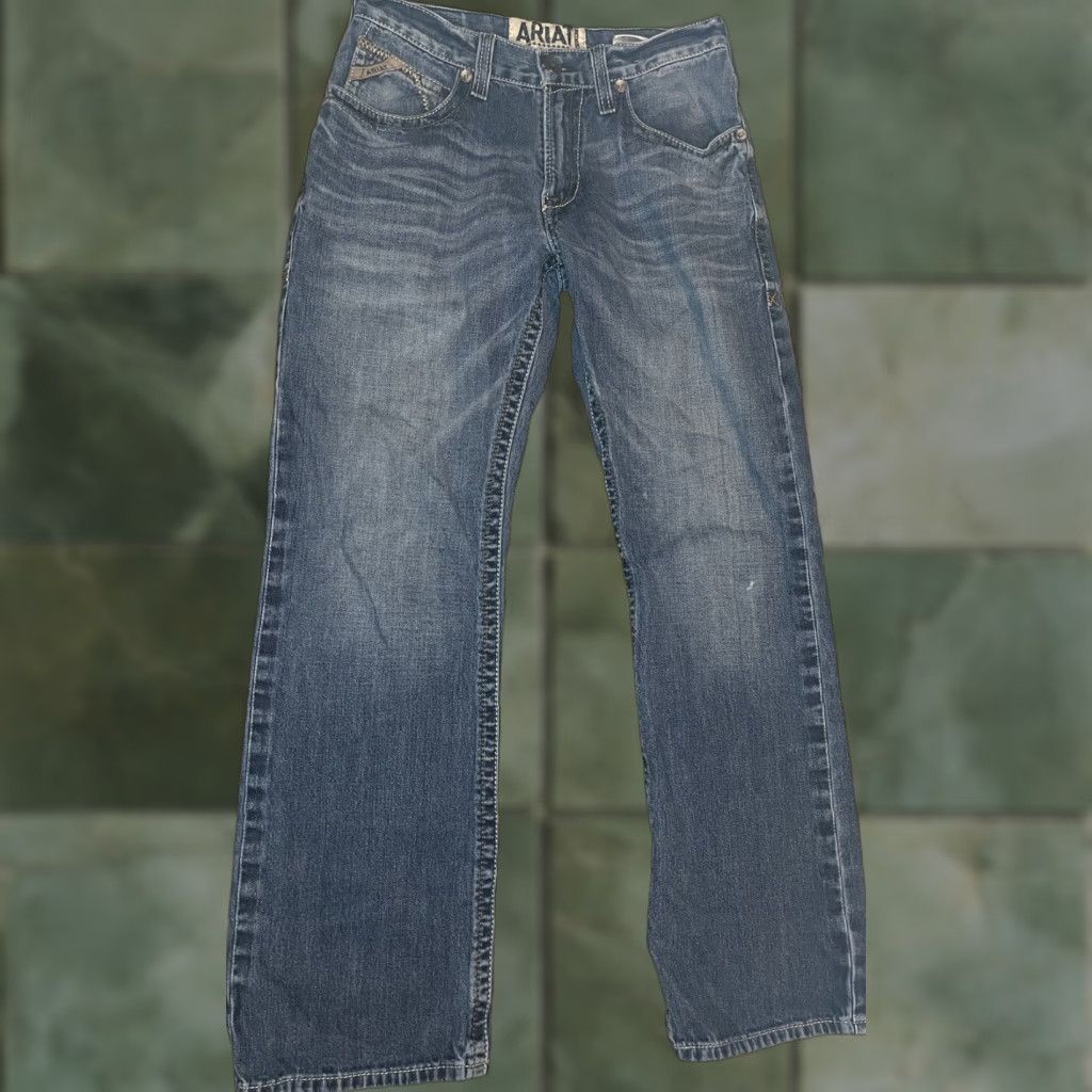 Ariat Ariat M4 Low Rise Boot Jeans 5-Pocket Denim Size 30x30.5 Mens Blue Embroidered Pocket Belt Loops Logo Western Cowboy Regular Fit Size US 30 / EU 46 - 1 Thumbnail