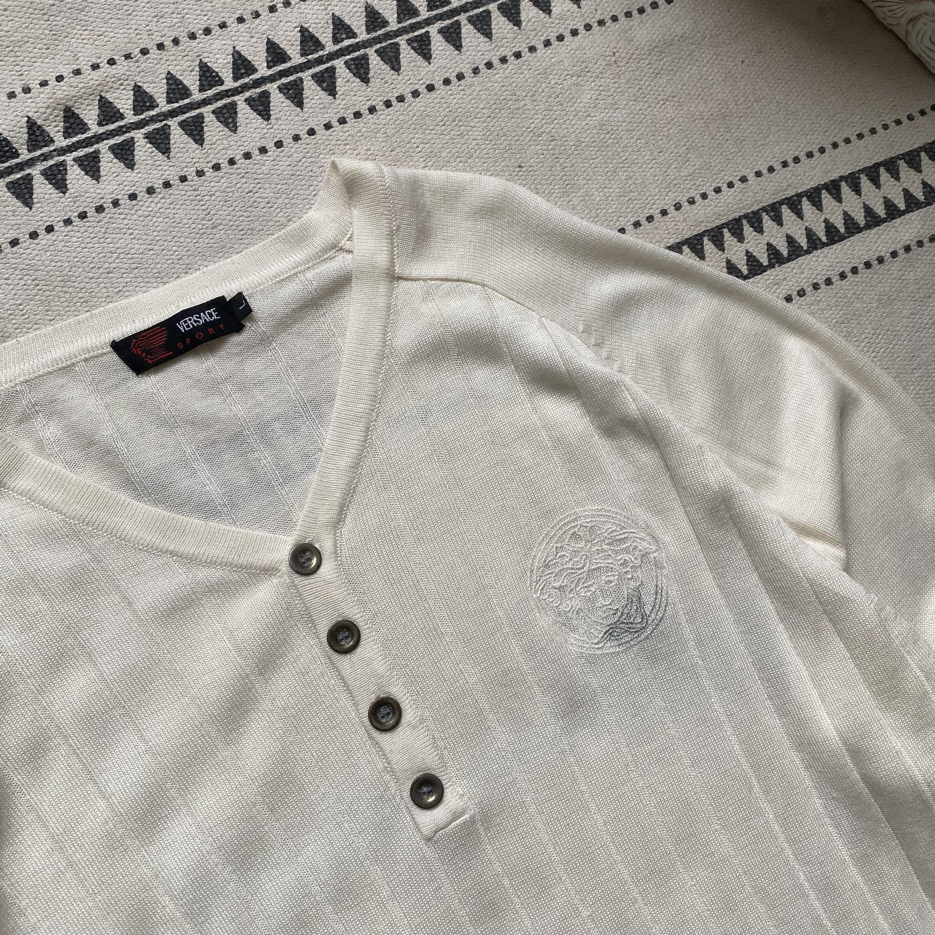 Versace Vintage 90s Versace Sport Ribbed Knit Sweater V-neck opium Size US L / EU 52-54 / 3 - 3 Thumbnail