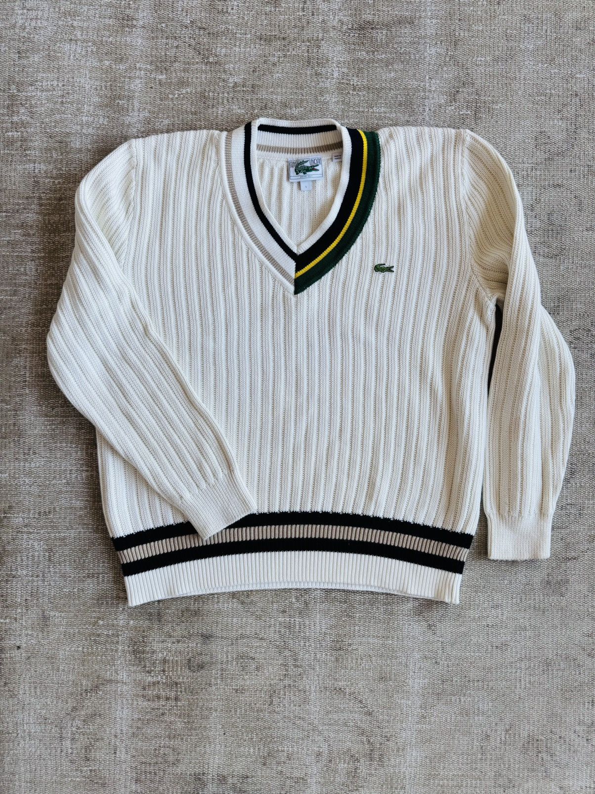 Lacoste Lacoste asymmetric contrast cable knit tennis sweater sz 5 Size US L / EU 52-54 / 3 - 2 Thumbnail
