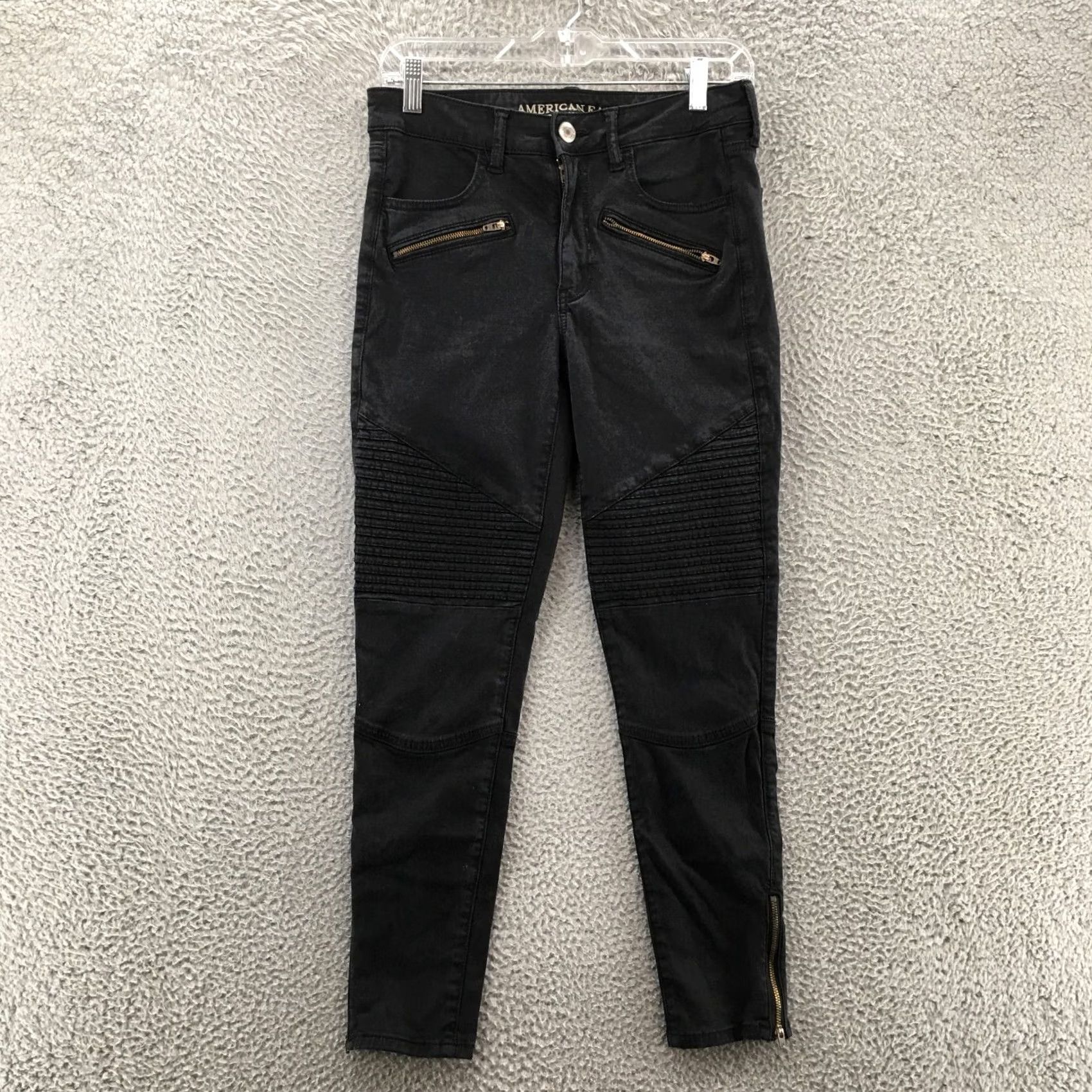 American Eagle Outfitters American Eagle Jegging Jeans Womens 6 Black High Rise Stretch Zip Shirt? Size 28" / US 6 / IT 42 - 2 Thumbnail